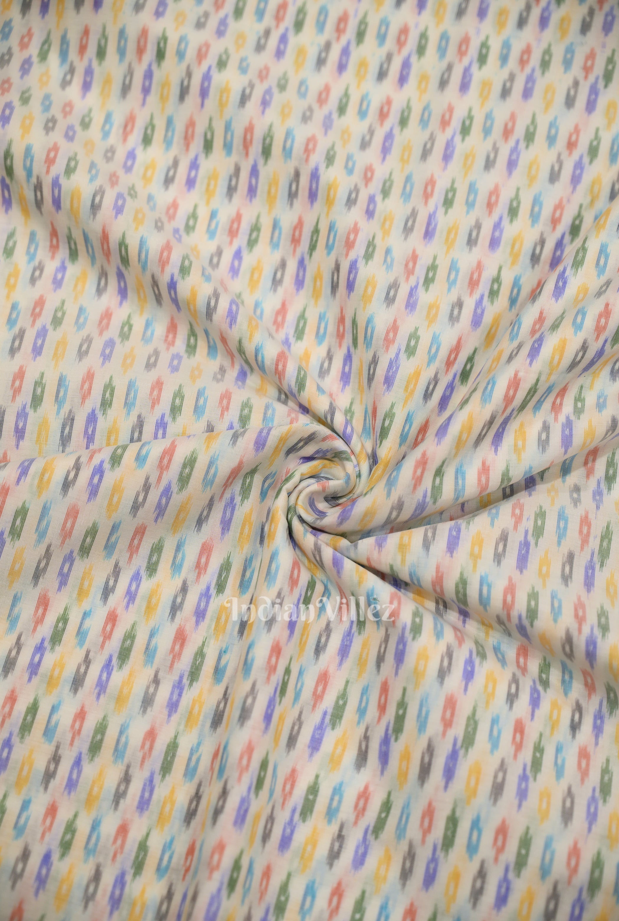 Cotton sico fabric – IndianVillèz White with Multi Color Pochampally Ikat Silk & Cotton (Sico) Fabric