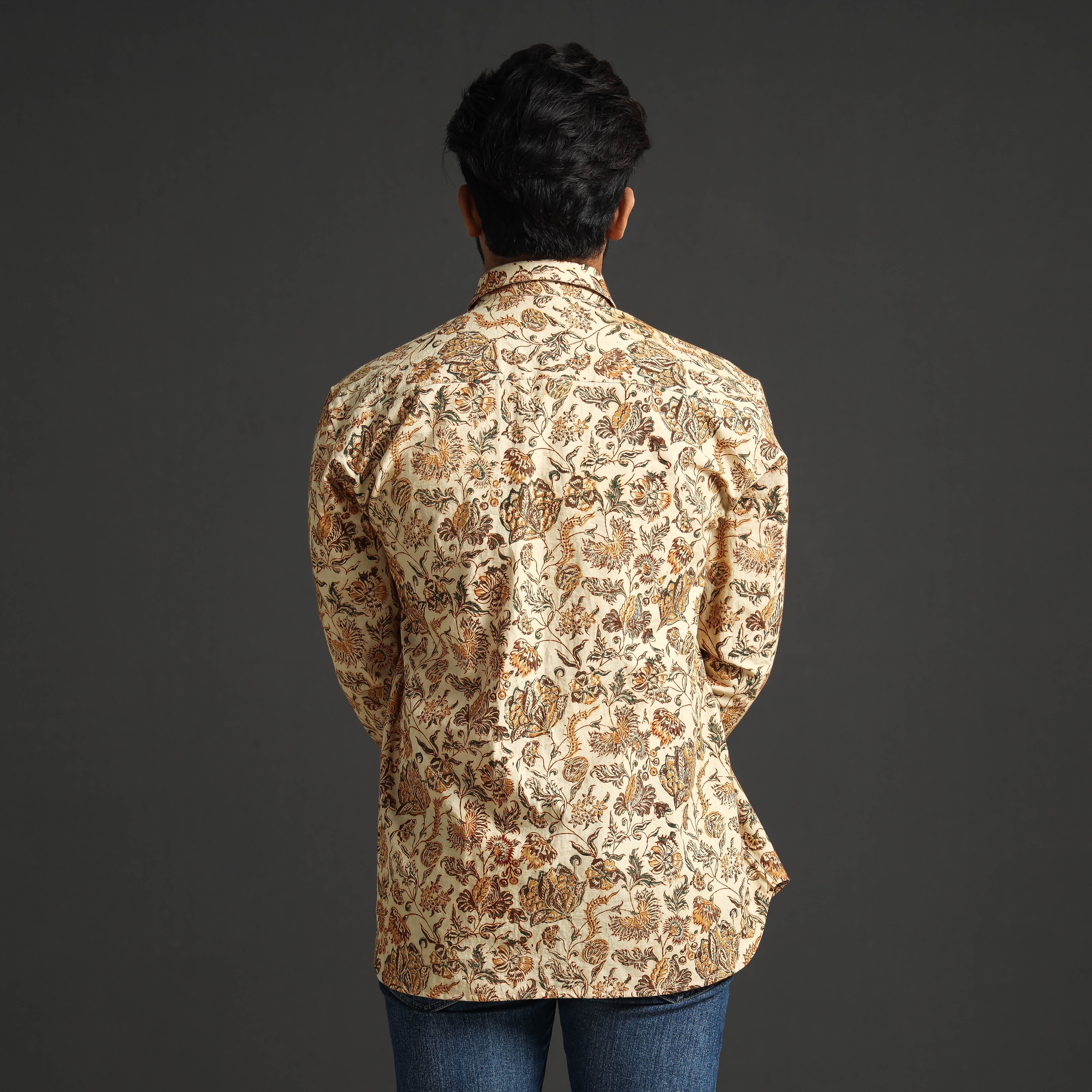 ITOKRI CASUALS Beige - Premium Pedana Kalamkari Block Printed Cotton Men Full Sleeve Shirt - view 7