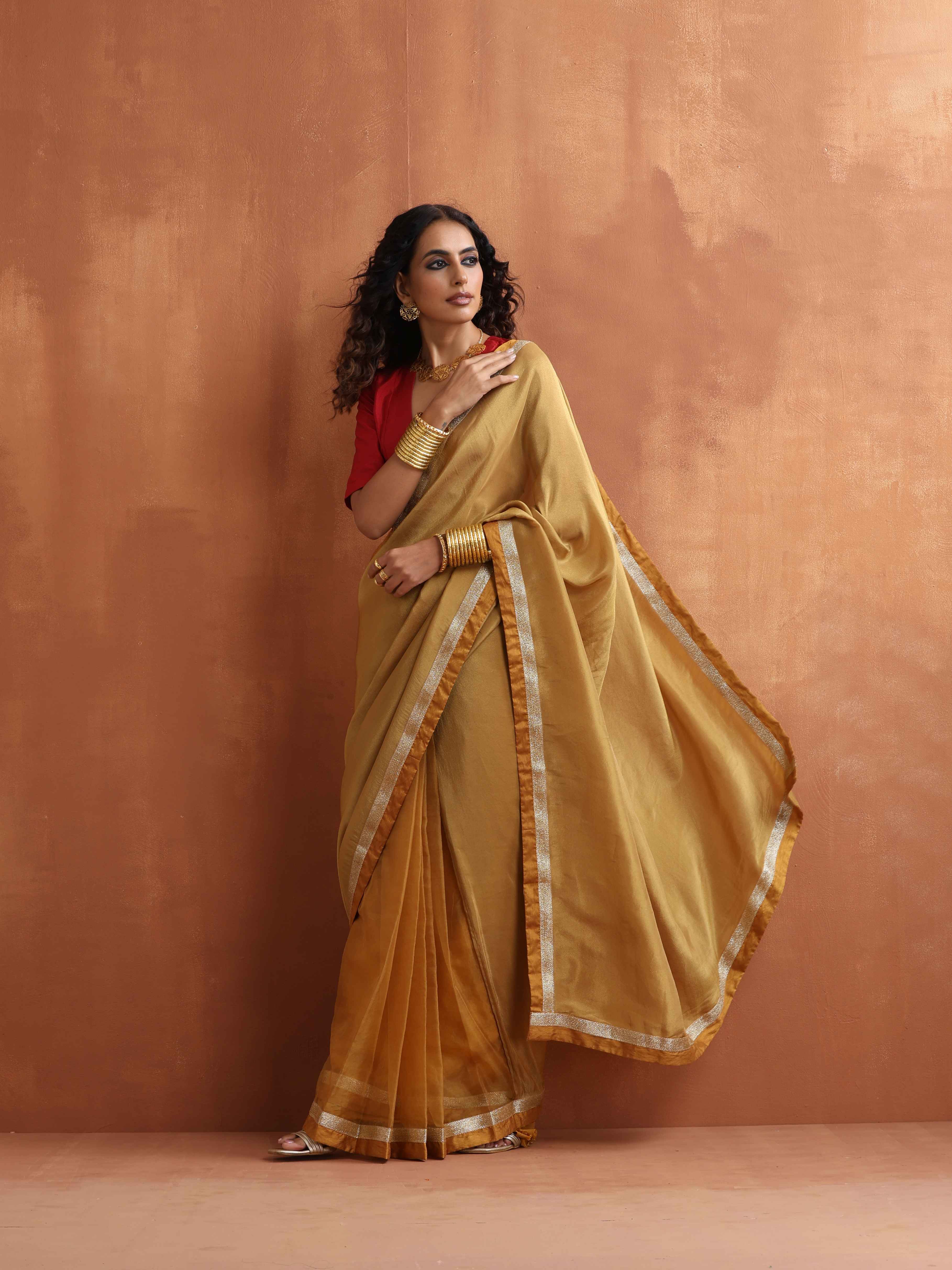 trueBrowns Gold Tissue Ready To Wear Saree – Women's - view 3