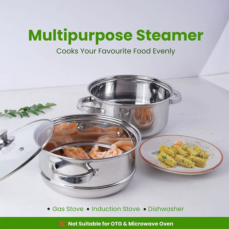 The Indus Valley Tri-steel Multi Purpose Stainless Steel Steamer with Sandwich bottom | Vegetable Steamer | Khandvi/Modak/Momo Maker | Steaming Pot 1. - view 9