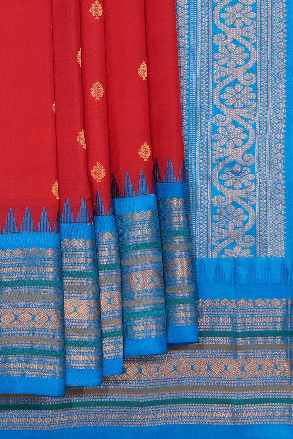 Kalanjali Gadwal Silk Red Saree – Women's