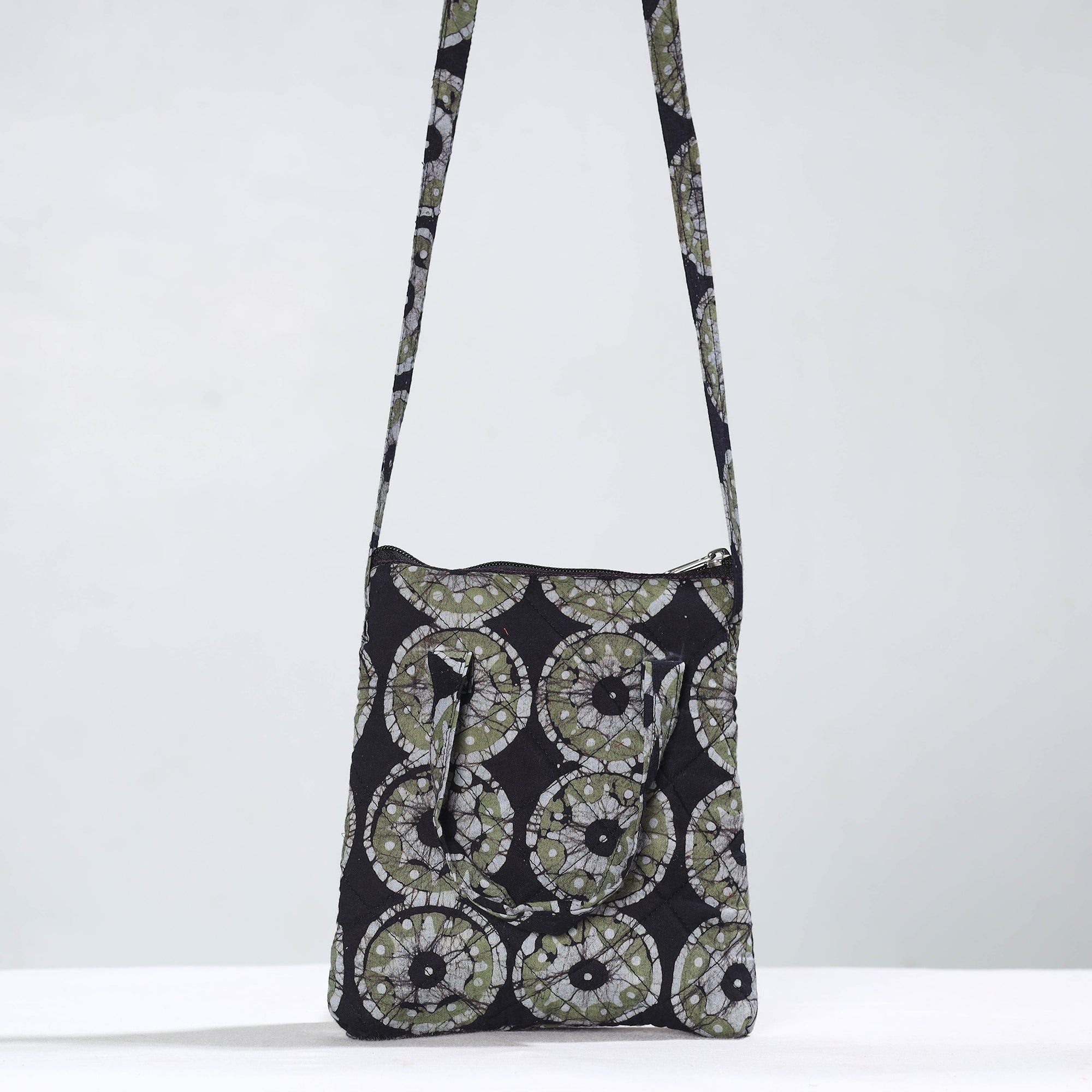 NOORI BAZAR Black - Hand Batik Printed Quilted Cotton Sling Bag 23