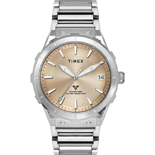 Timex E Class Men Champagne Round Dial Analog Watch 40.5mm TWEG24803