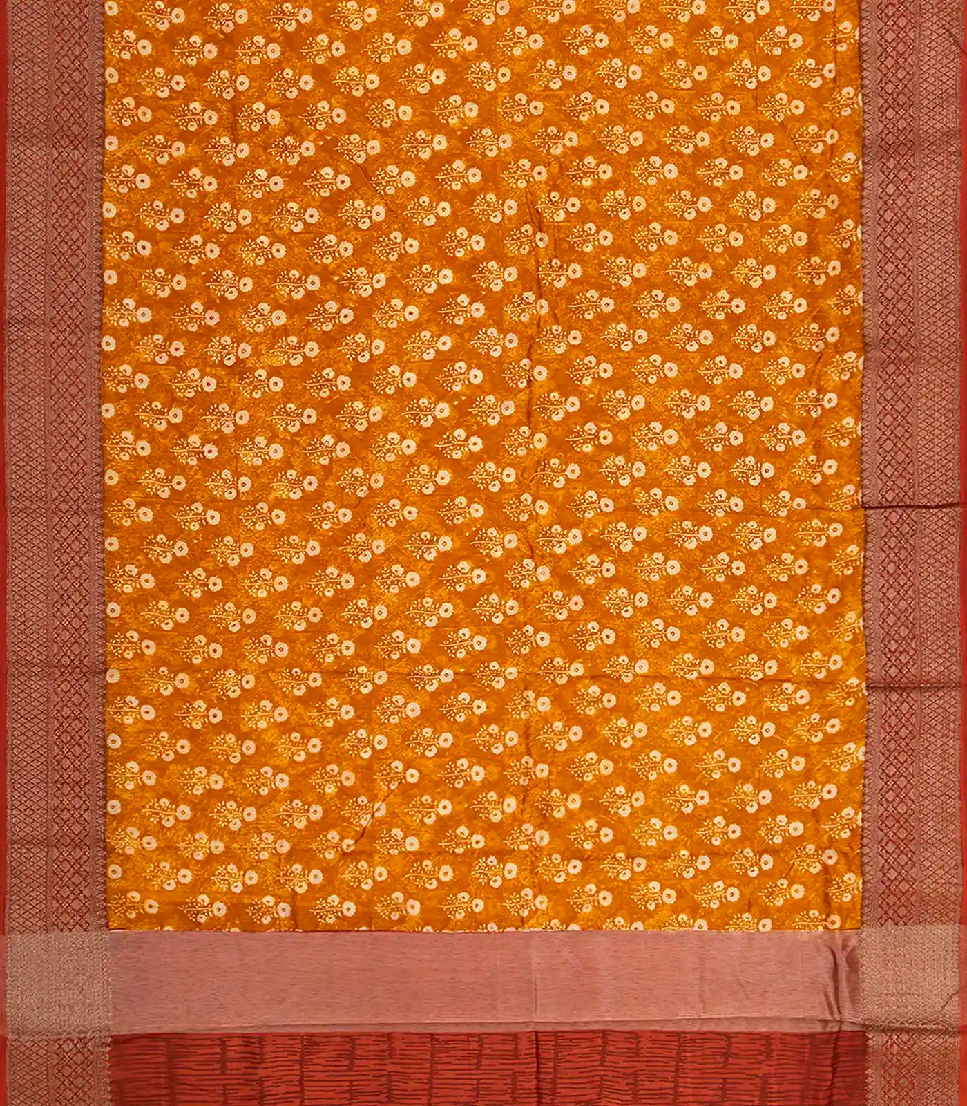 RmKV Orange Chanderi Cotton Saree Printed With Floral Motifs-Orange - view 2