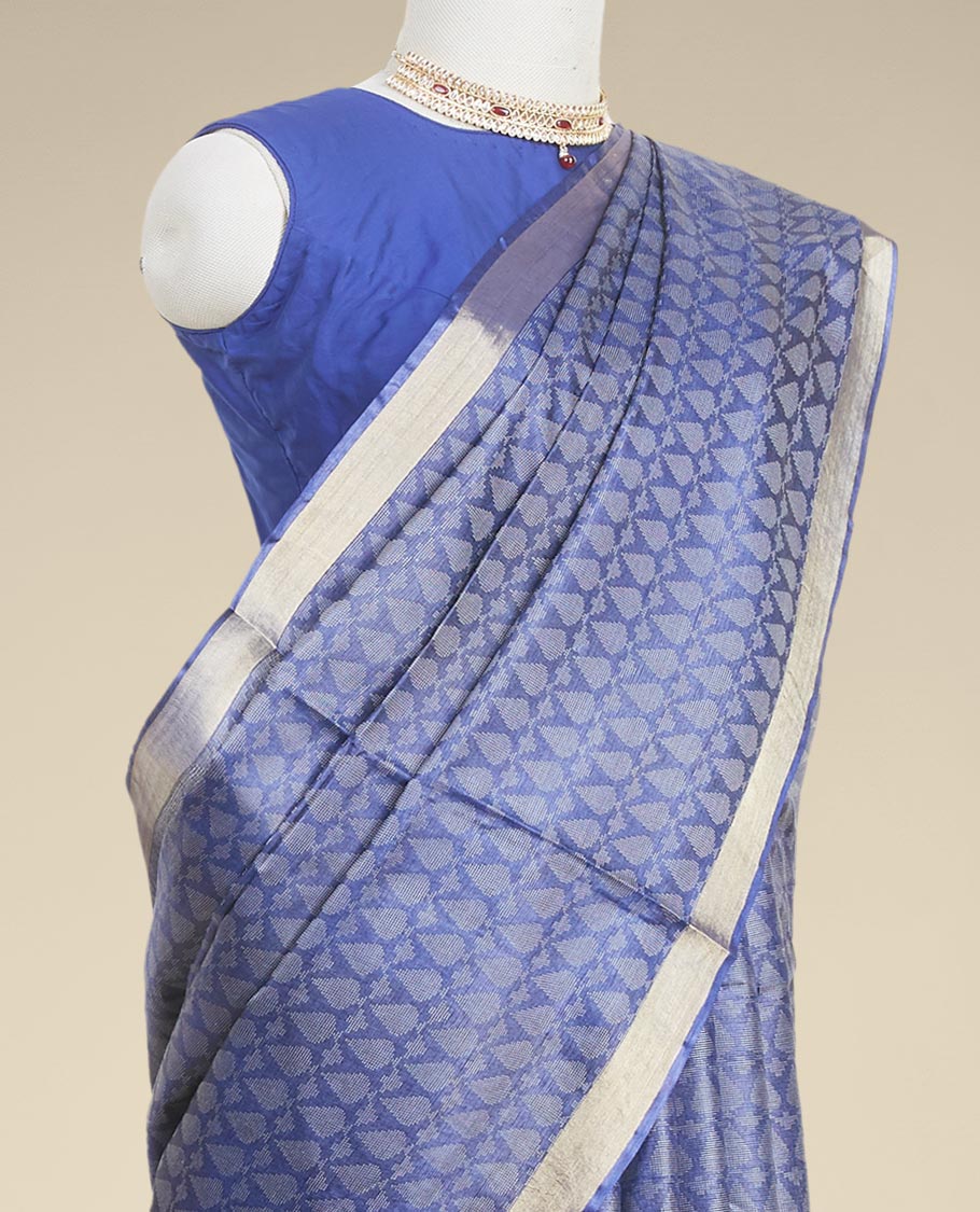 Pothys Blue leaf design tusser silk saree with self zari border