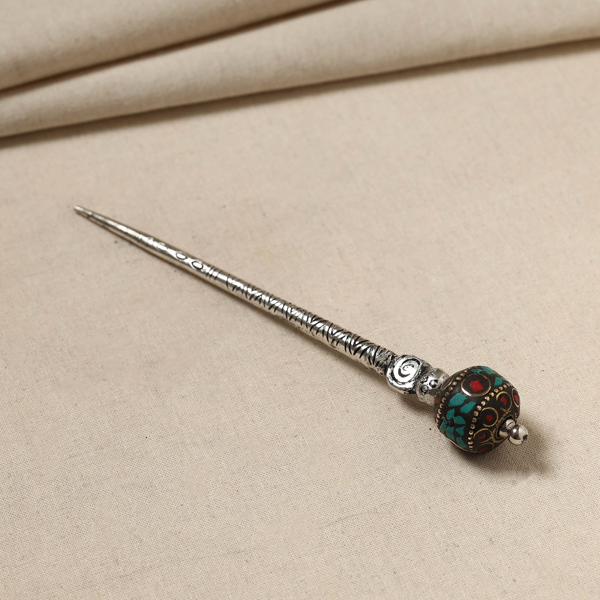 WHITE RIVER STORIES Antique Finish Oxidised German Silver Juda Stick - view 2