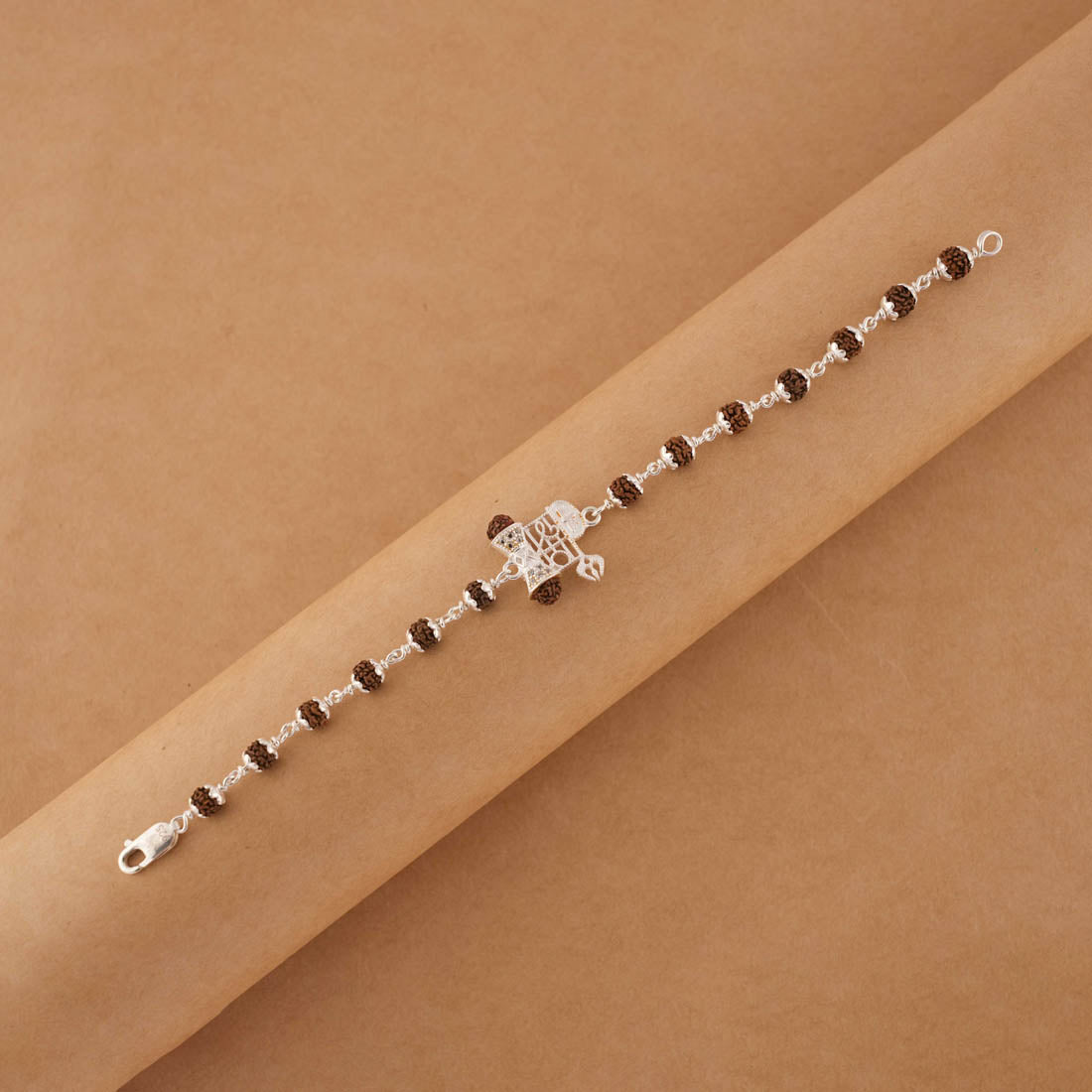 Prinjal Jewellers Rudraksha Silver Shiv and Trishul Damru Bracelet - view 2