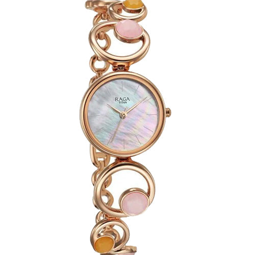 Titan Raga New You Quartz Analog Mother Of Pearl Citrine and Rose Quartz stones Strap for Women 26mm 95194WM01F - view 2