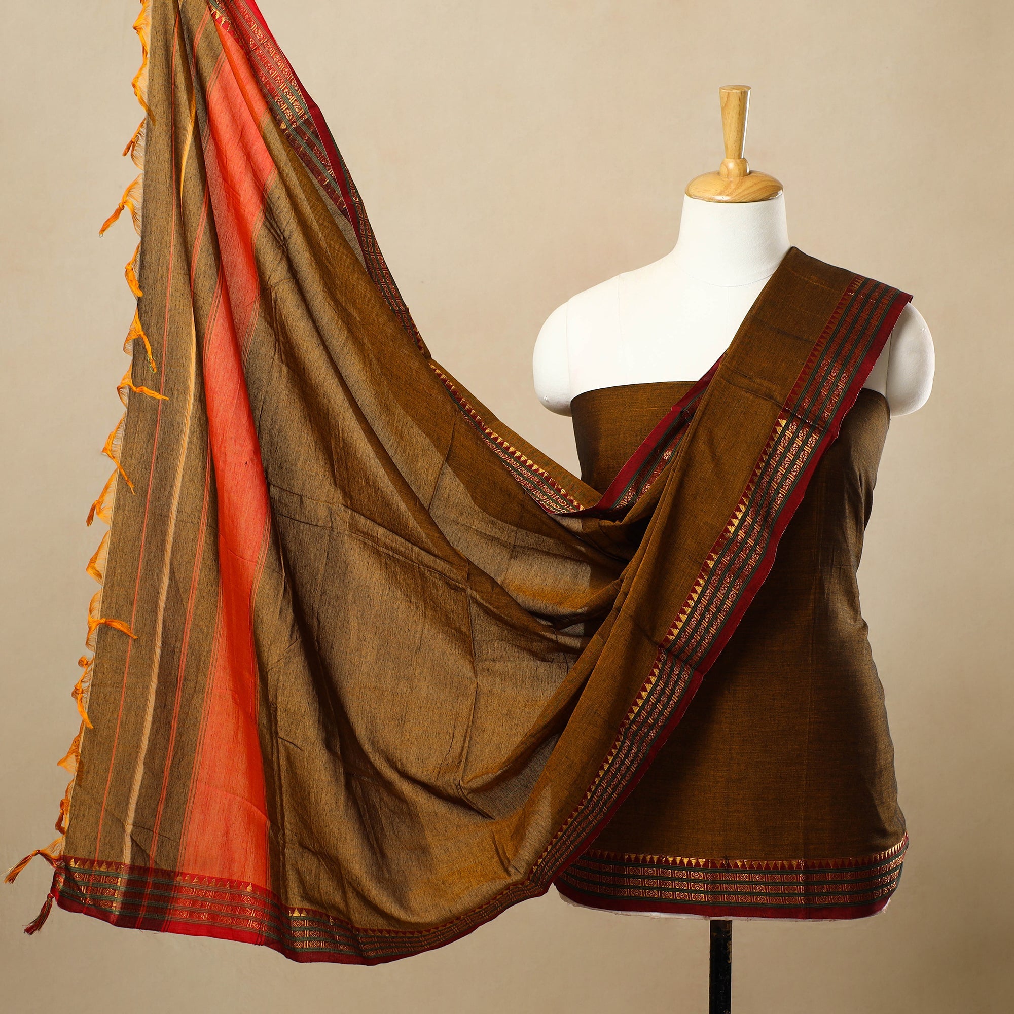 SOUTH KARGHA Brown - 3pc Mercerised Cotton Dharwad Dress Material 56