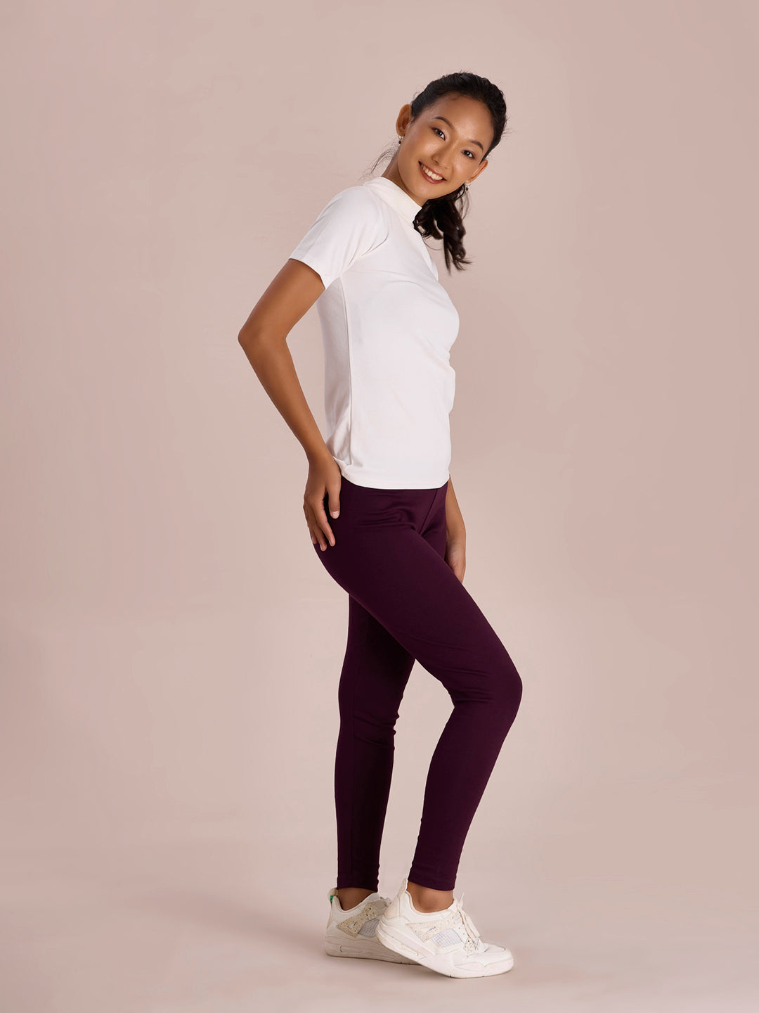 Go Colors Women Solid Dark Wine Ribbed Warm Leggings