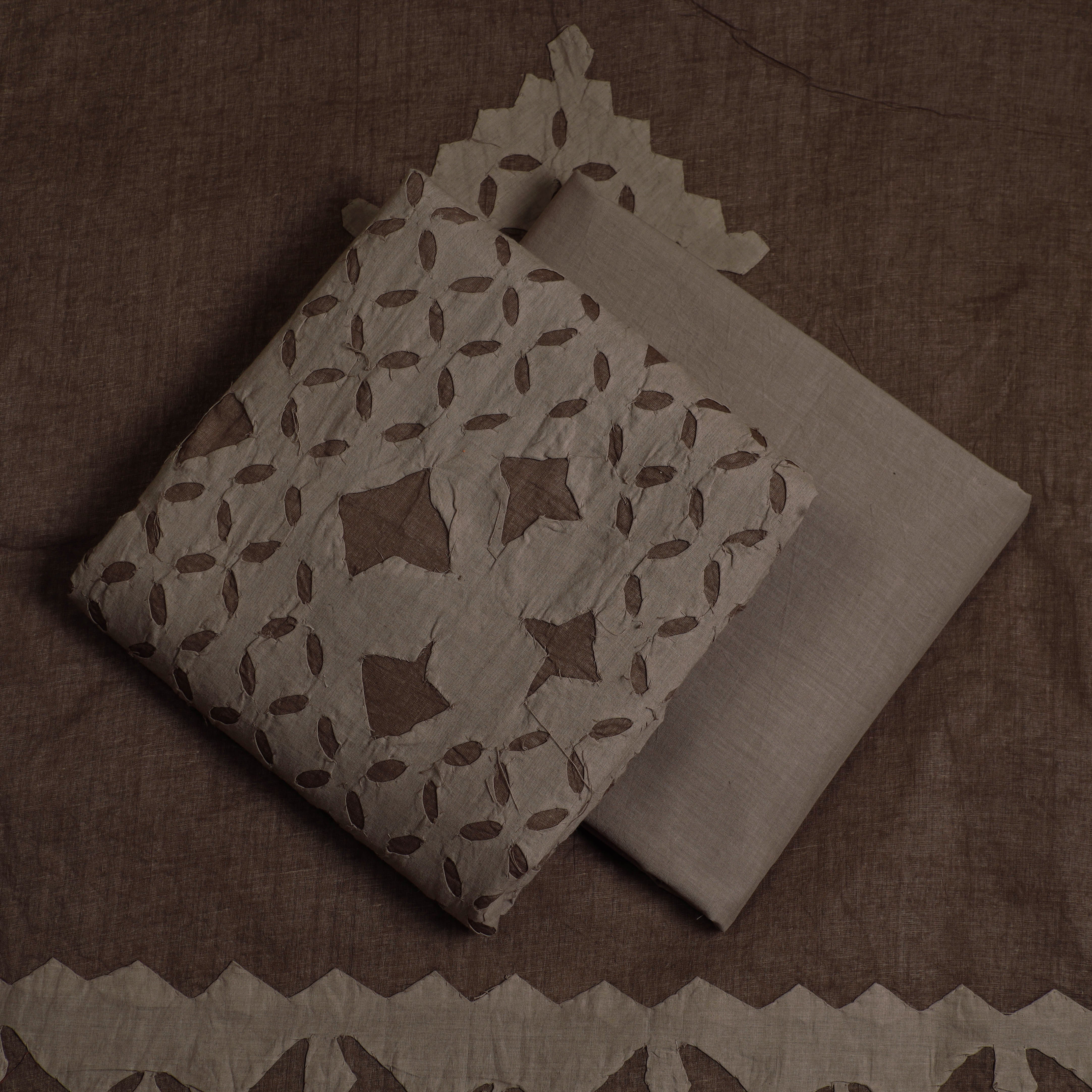 SHADES OF MARUDHARA Brown - 3pc Cut Work Cotton Barmer Applique Dress Material 11 - view 2