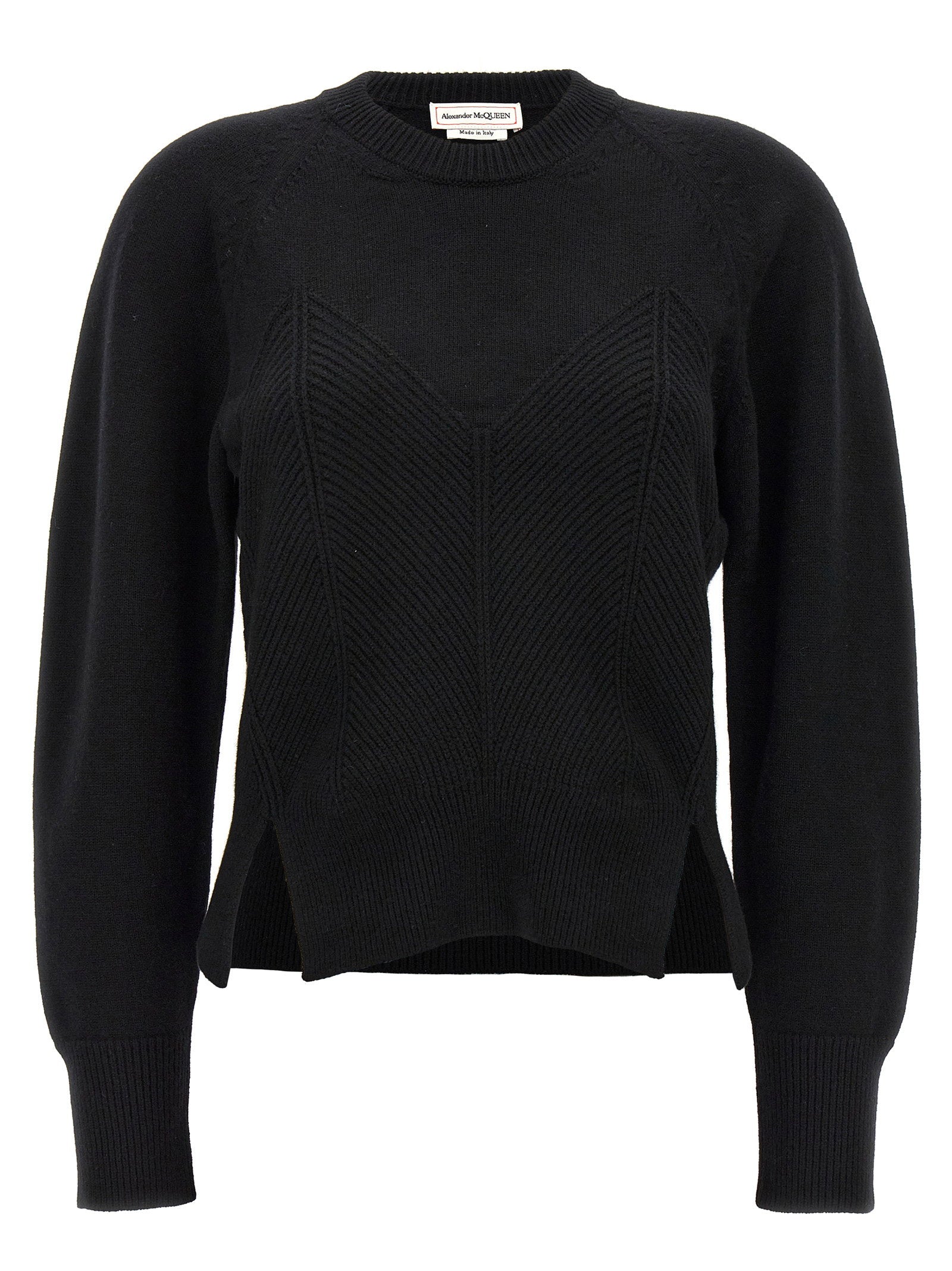 Alexander McQueen Chevron Corset Sweater – 90% wool, 10% cashmere