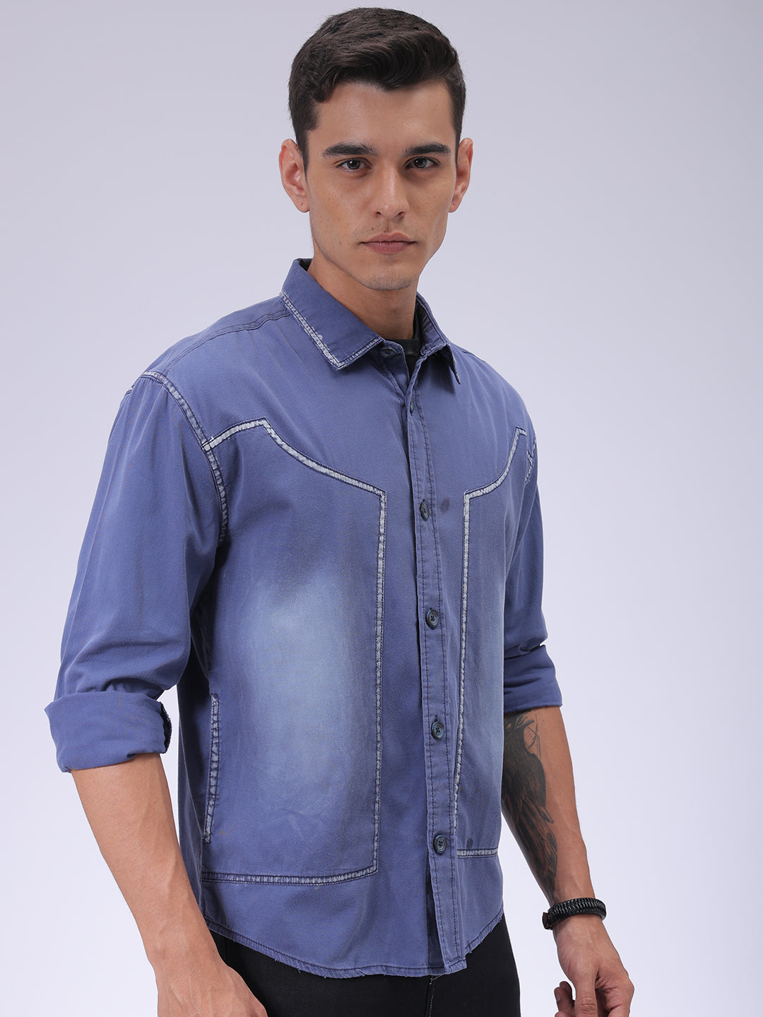 The Indian Garage Co Men's Navy Blue Regular Fit Vintage Shirt - view 5