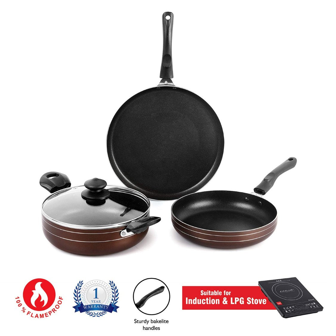 Cello Non-Stick Prima Induction Base Cookware Set, 3 Pieces - view 11