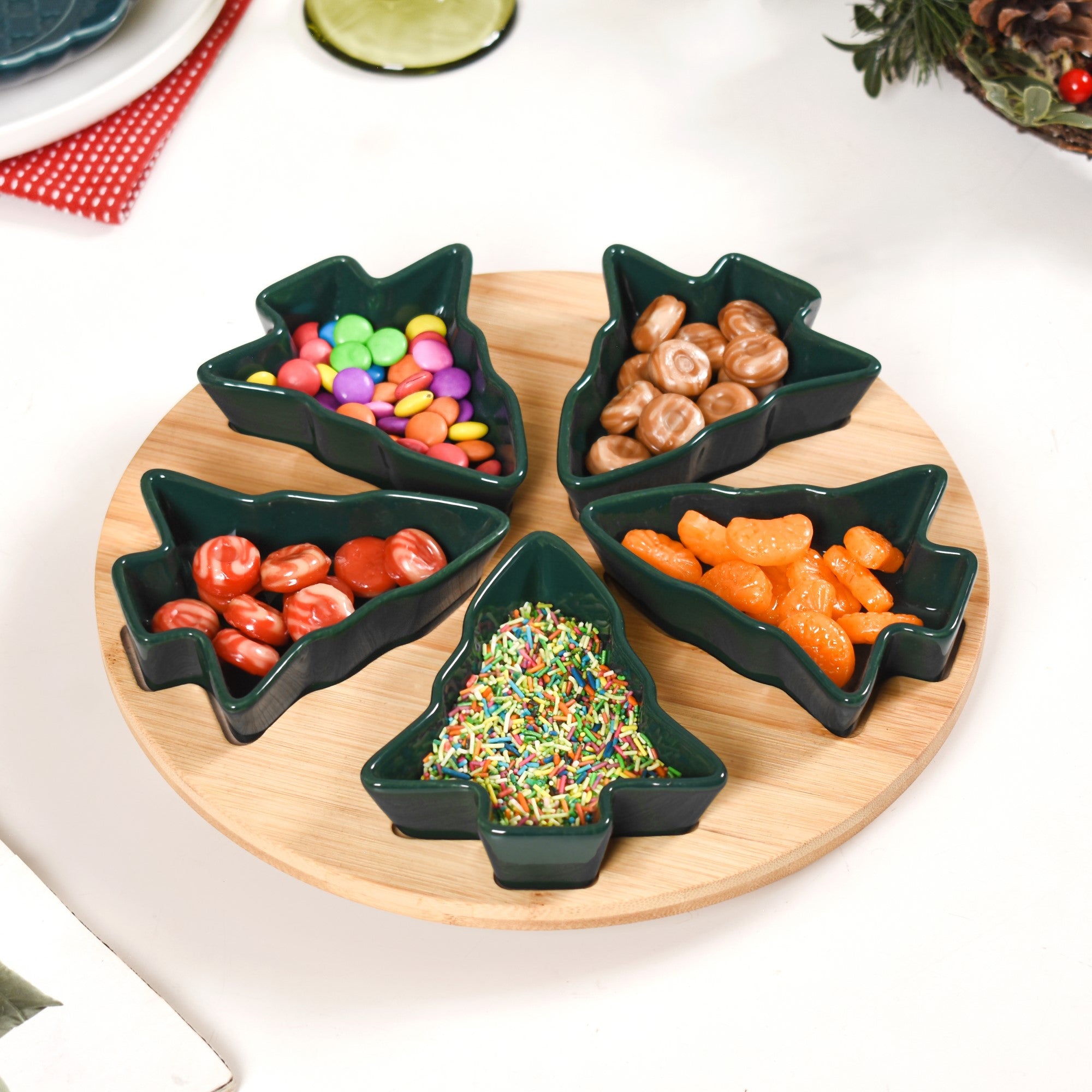 Nestasia Set Of 5 Tree Snack Bowls With Wooden Rotating Tray 100ml - view 3
