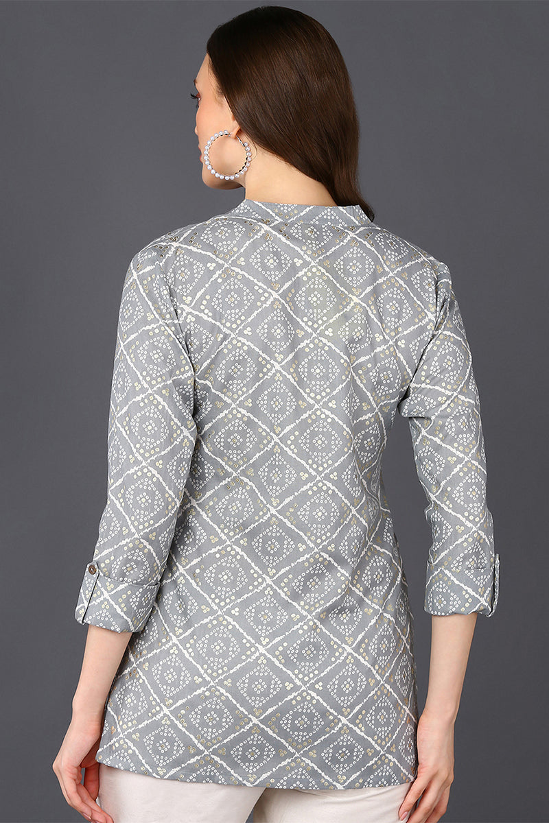 Ahika Grey Cotton Blend Bandhani Printed Straight Tunic VT1234 - view 2