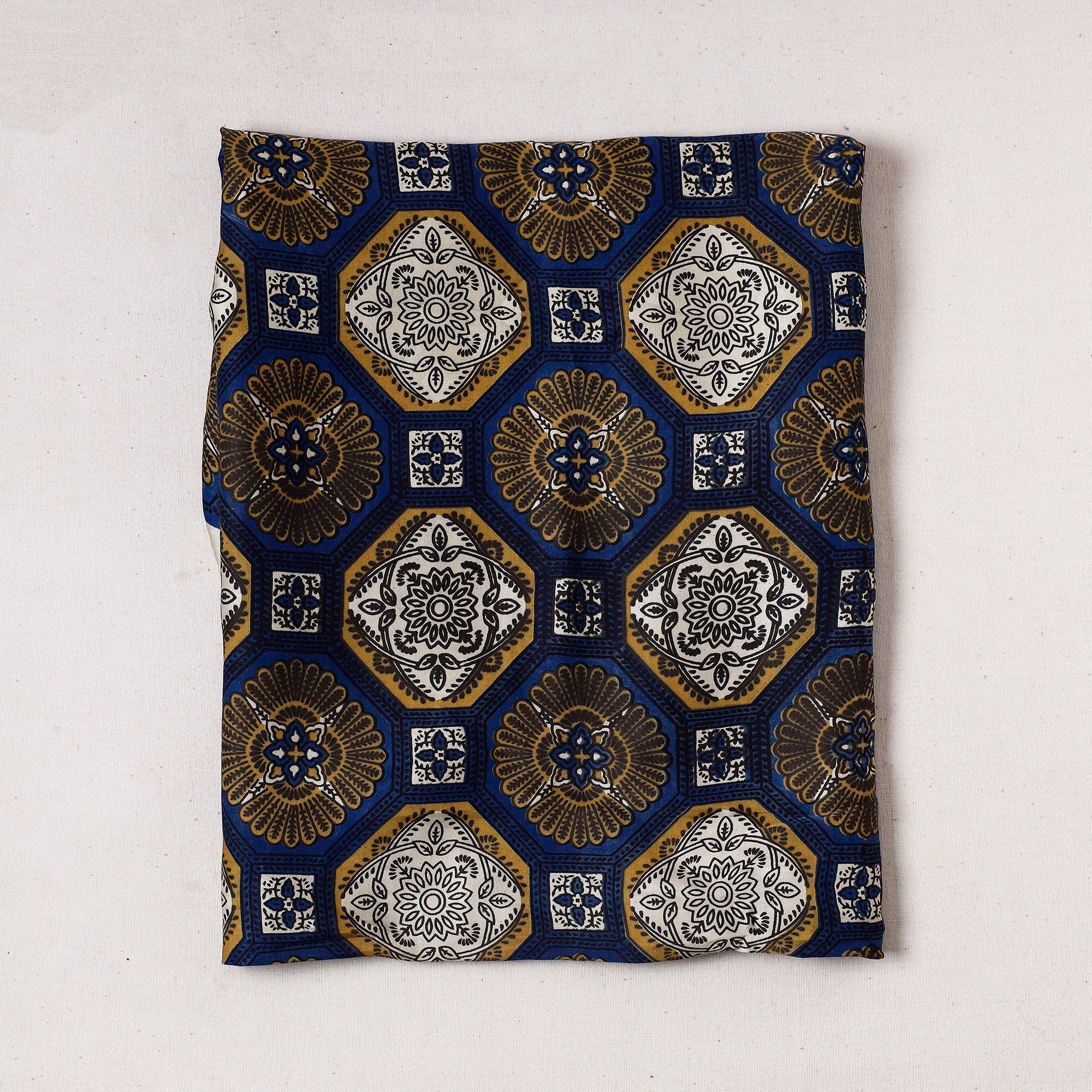 KACHCHH JI CHHAAP Blue - Ajrakh Block Printed Modal Silk Precut fabric - (1 meter)