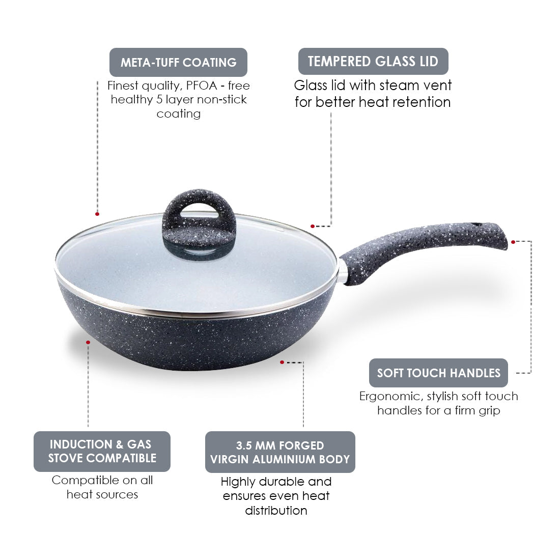 Wonderchef Renewed Granite 26cm Non-Stick Wok (without Lid) - view 11