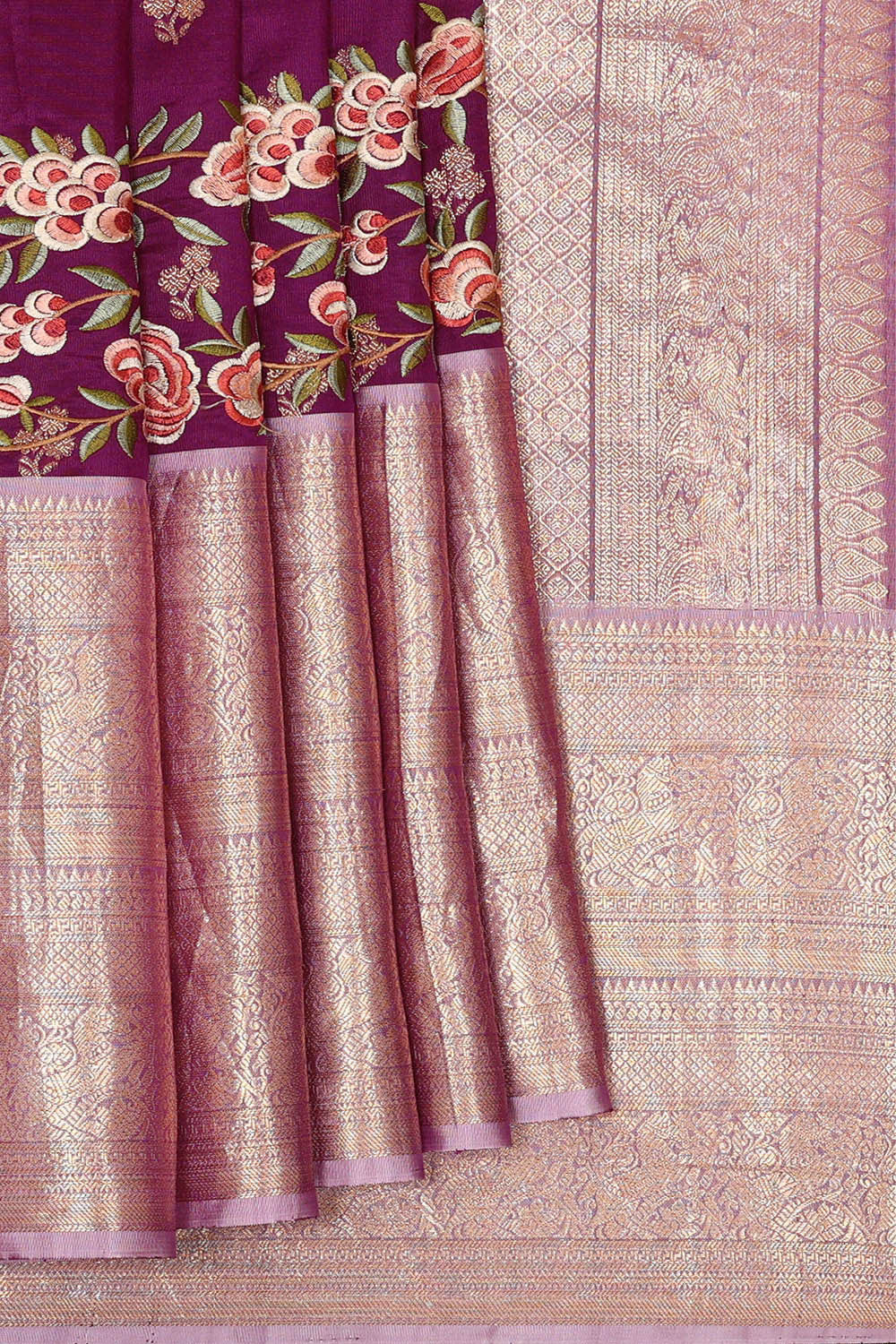 Kalanjali Kanchi Kora Deep Wine Brocade Saree