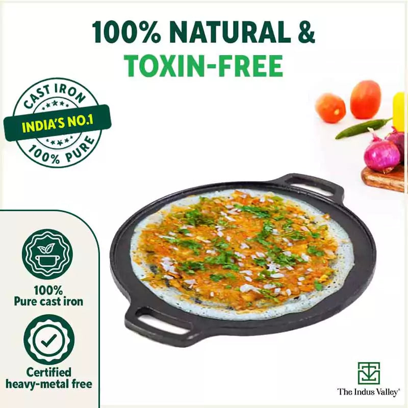 The Indus Valley CASTrong Cast Iron Roti/Dosa Tawa, Pre-seasoned, Nonstick, 100% Pure, Toxin-free, Gas & Induction, Free ₹110 Spatula, 30.2cm, 2.4kg - view 5
