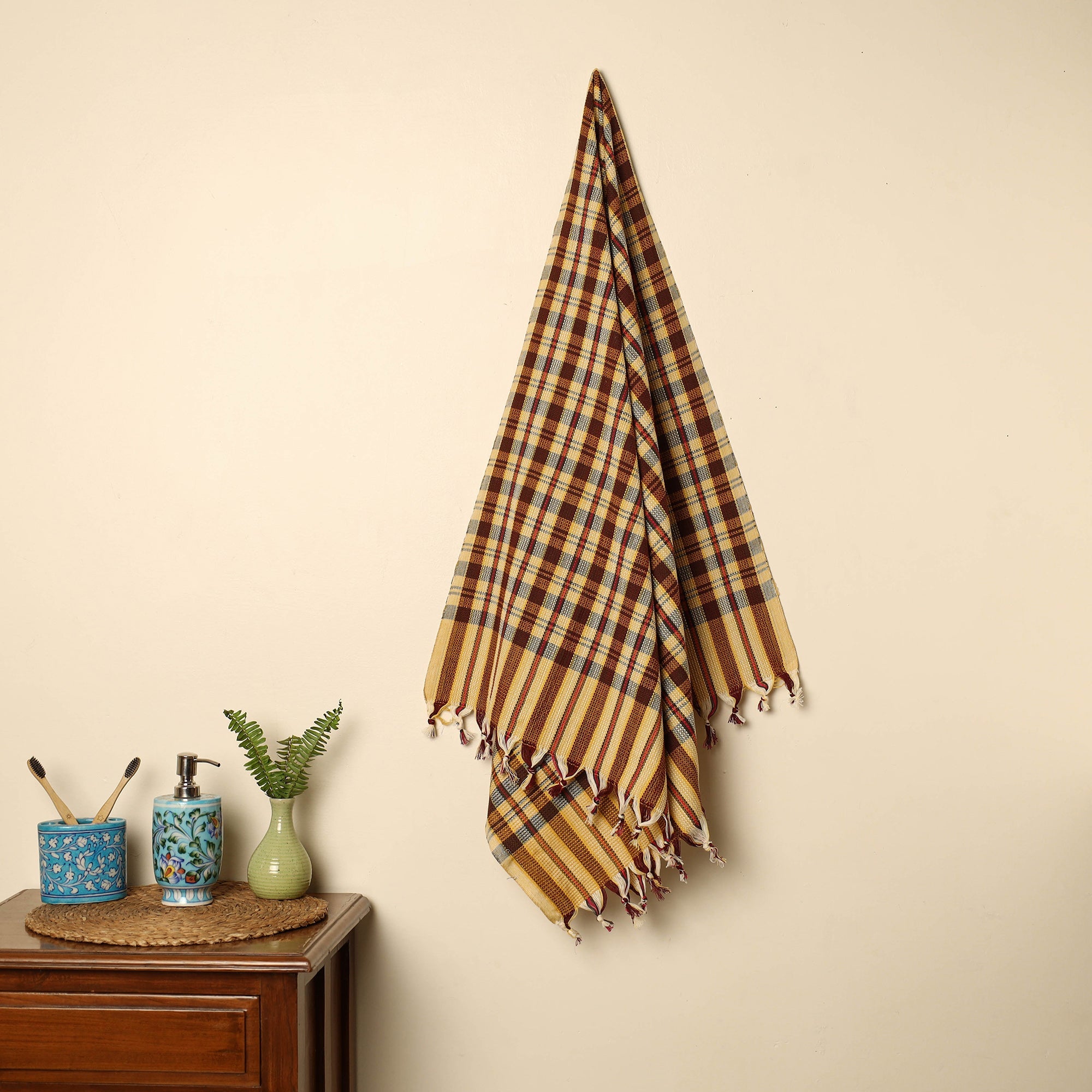 GWALIOR HANDLOOMS Brown - Handloom Fine Cotton Checks Bath Towel 136