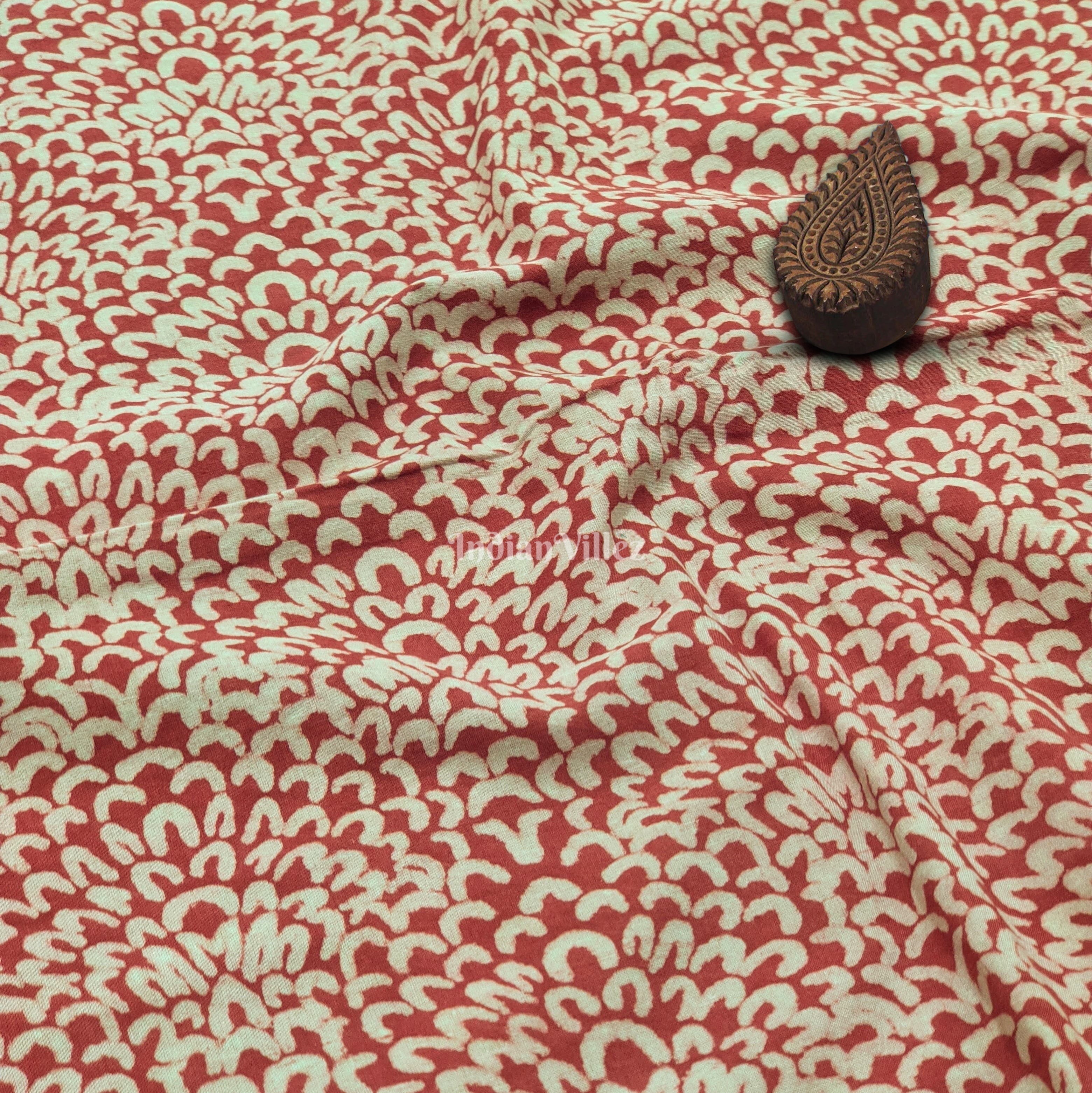 IndianVillèz Maroon Floral Hand Block Printed Cotton Fabric