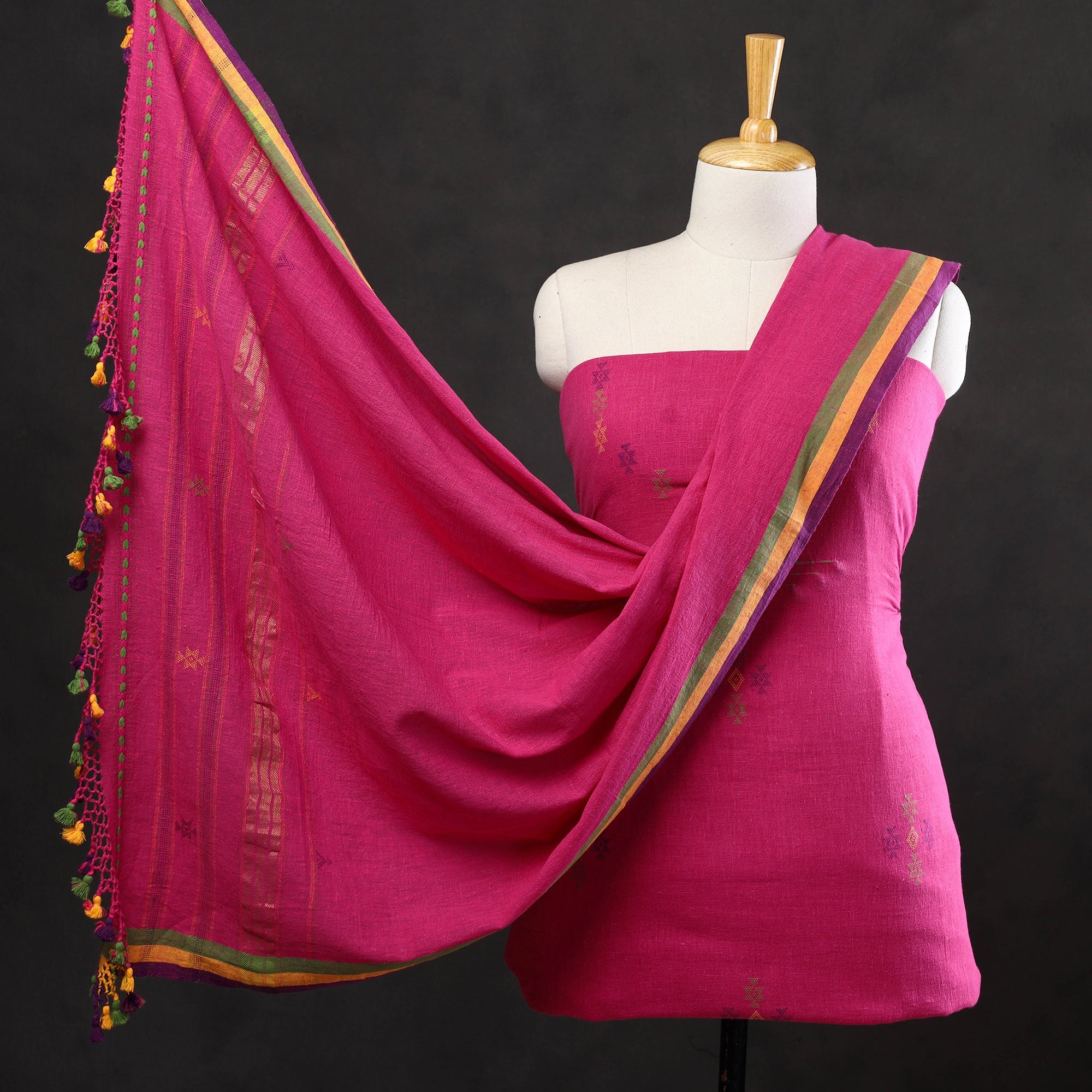 KACHCHH JI CHHAAP 3pc Kutch Handloom Organic Kala Cotton Suit Material Set 12