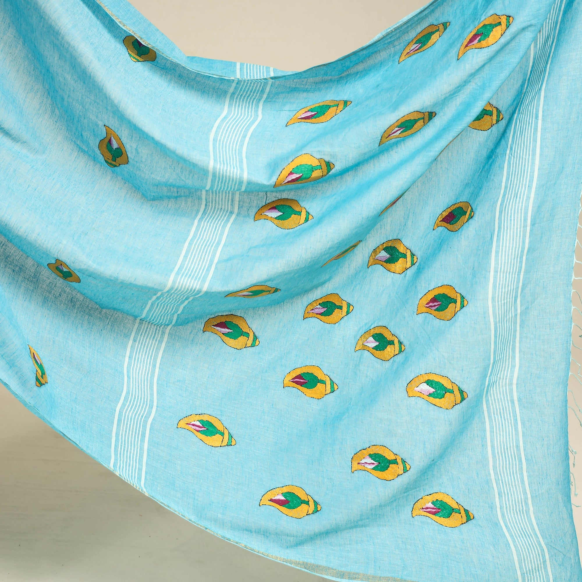 KHUSHBASH - HAPPY LOOM OF EAST Blue - Bengal Kantha Embroidery Pure Cotton Handloom Saree - view 2