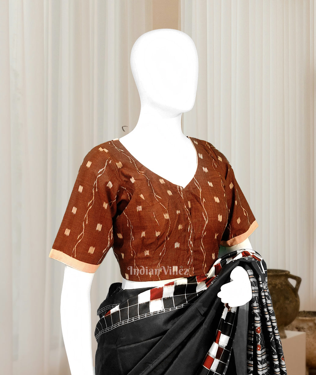 IndianVillèz Maroon Tipa Design Odisha Ikat Sambalpuri Cotton Blouse