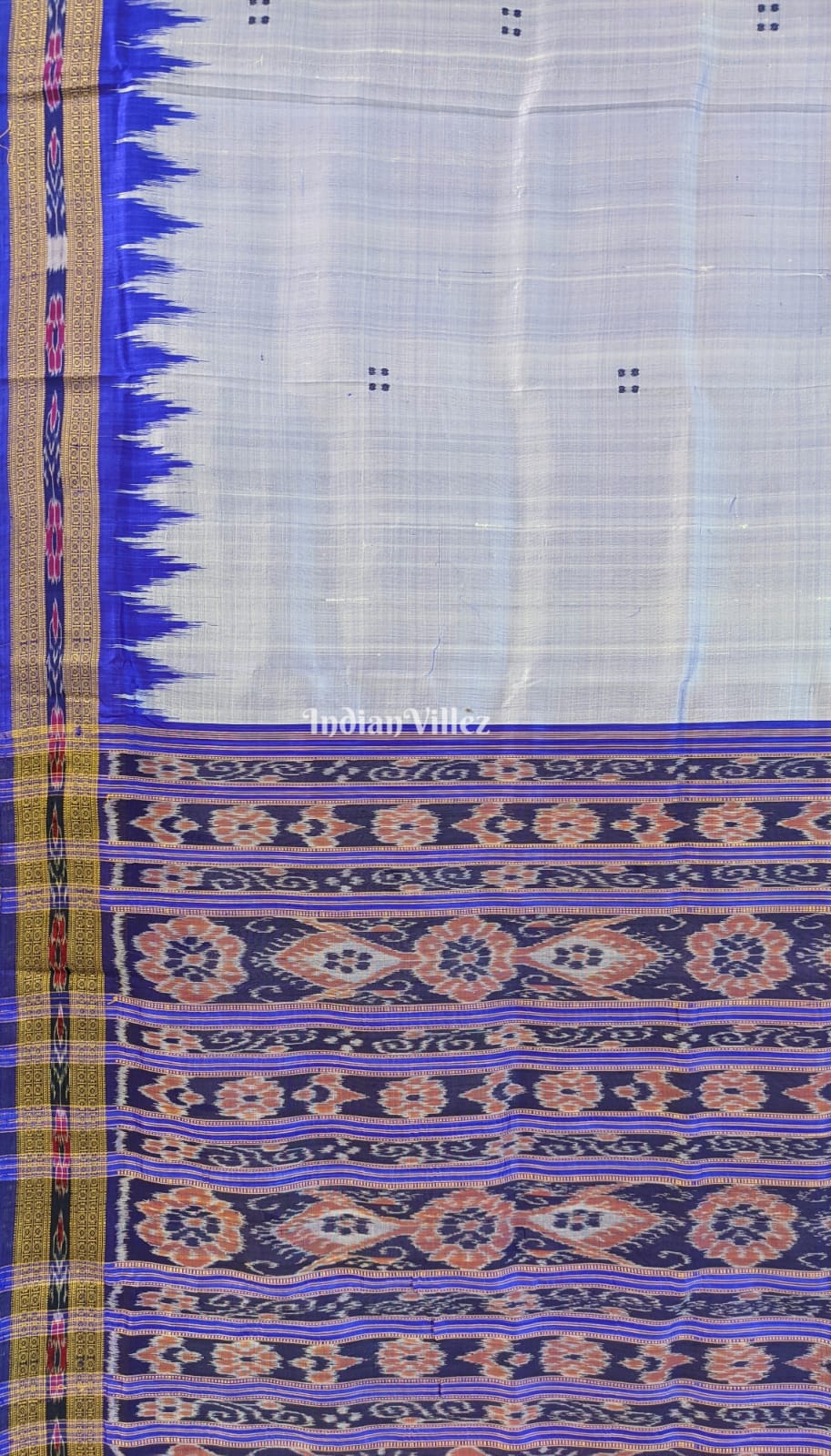 IndianVillèz Steel Blue Butta design Odisha Ikat Khandua Silk Saree - view 2