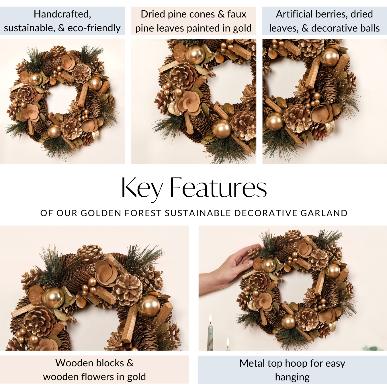 Nestasia Golden Forest Sustainable Decorative Wreath - view 5