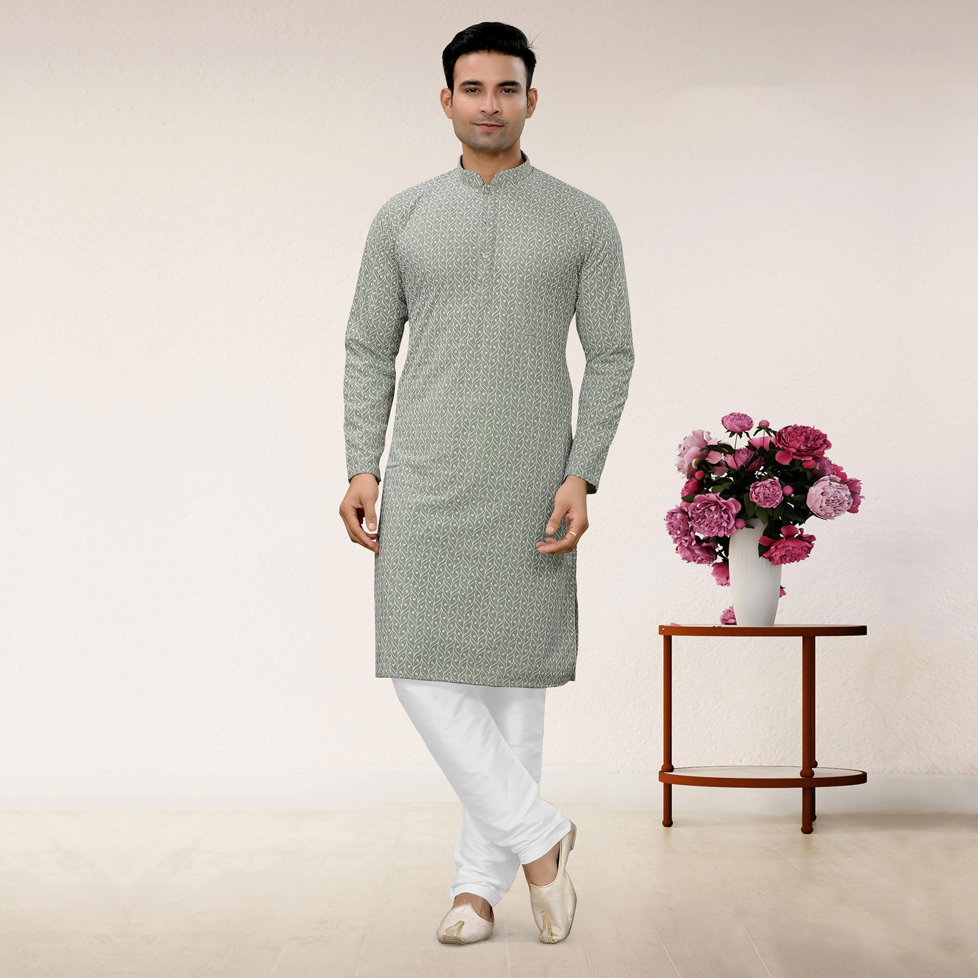 BlackTree grey-lucknowi-embroidered-georgette-kurta-pyjama-set - view 2