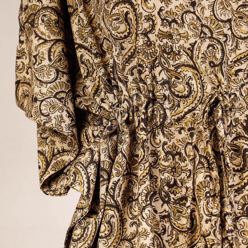 CHUTNEY CRAFT STUDIO Beige - Block Print Cotton Kalamkari Kaftan with Tie-Up Waist (Short) - view 2