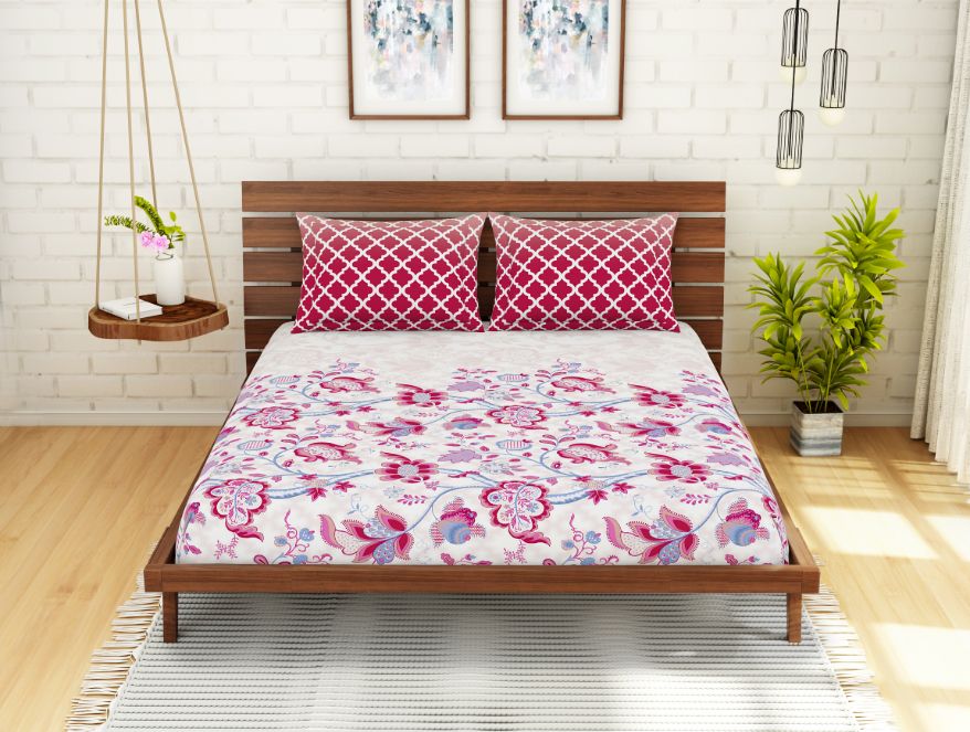 Spaces India Floral Pink 100% Cotton Queen Fitted Sheet - Atrium By Spaces - view 2