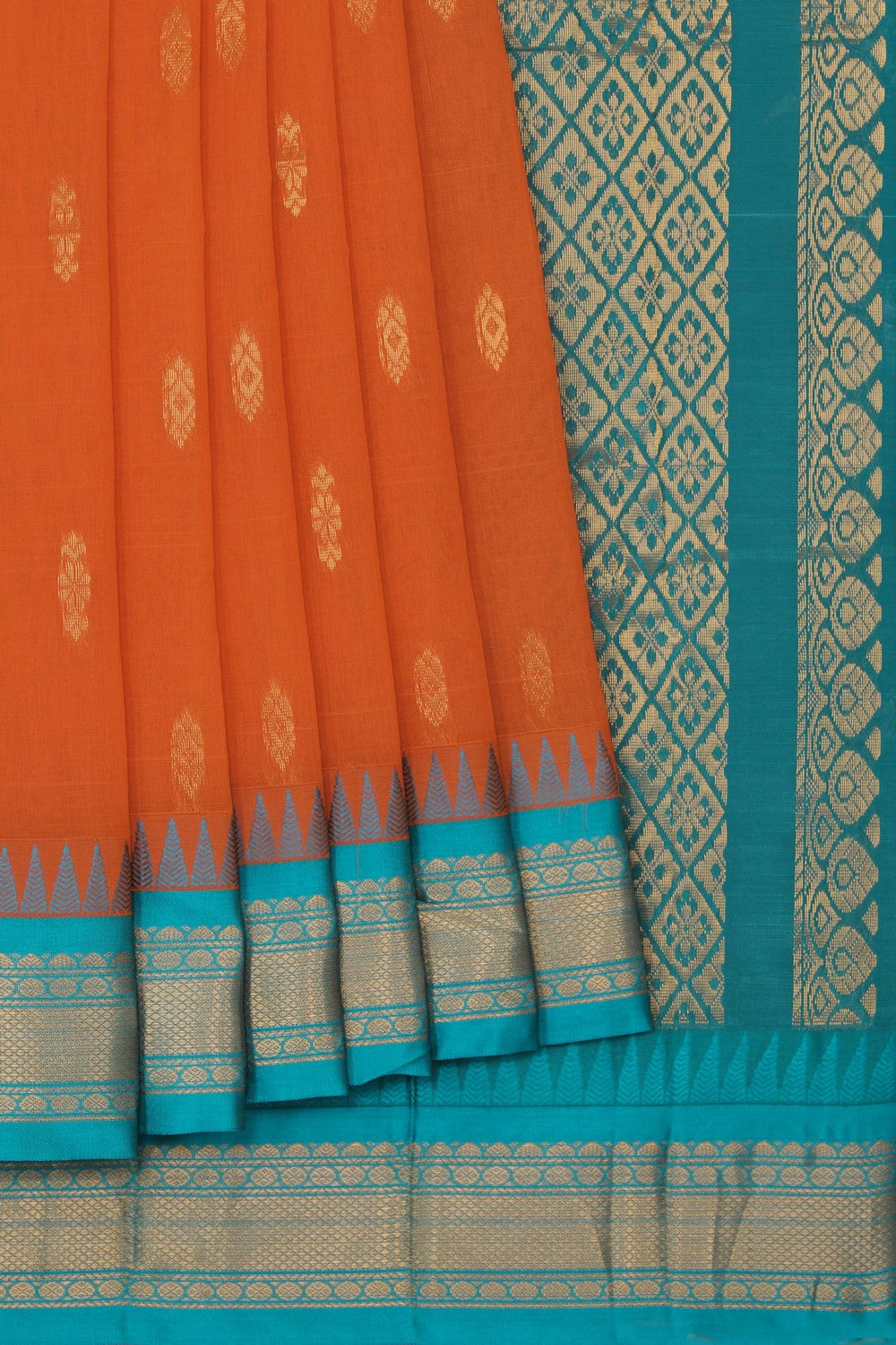 Kalanjali Gadwal Cotton Orange Saree – Women's
