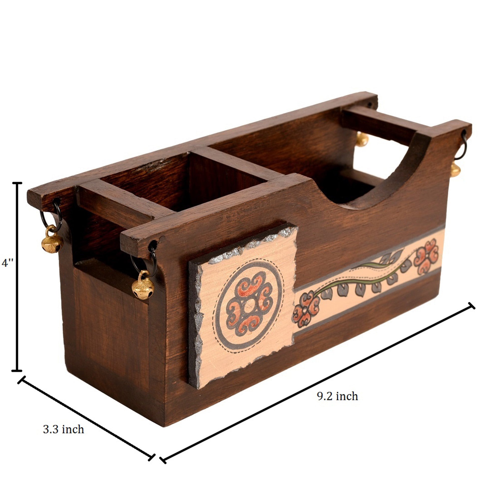 ART CREATIONS BY SUMAN SONTHALIA Brown - Cutlery Holder Handcrafted in Wood with Folk Art (9.2x3.3x4") - view 5