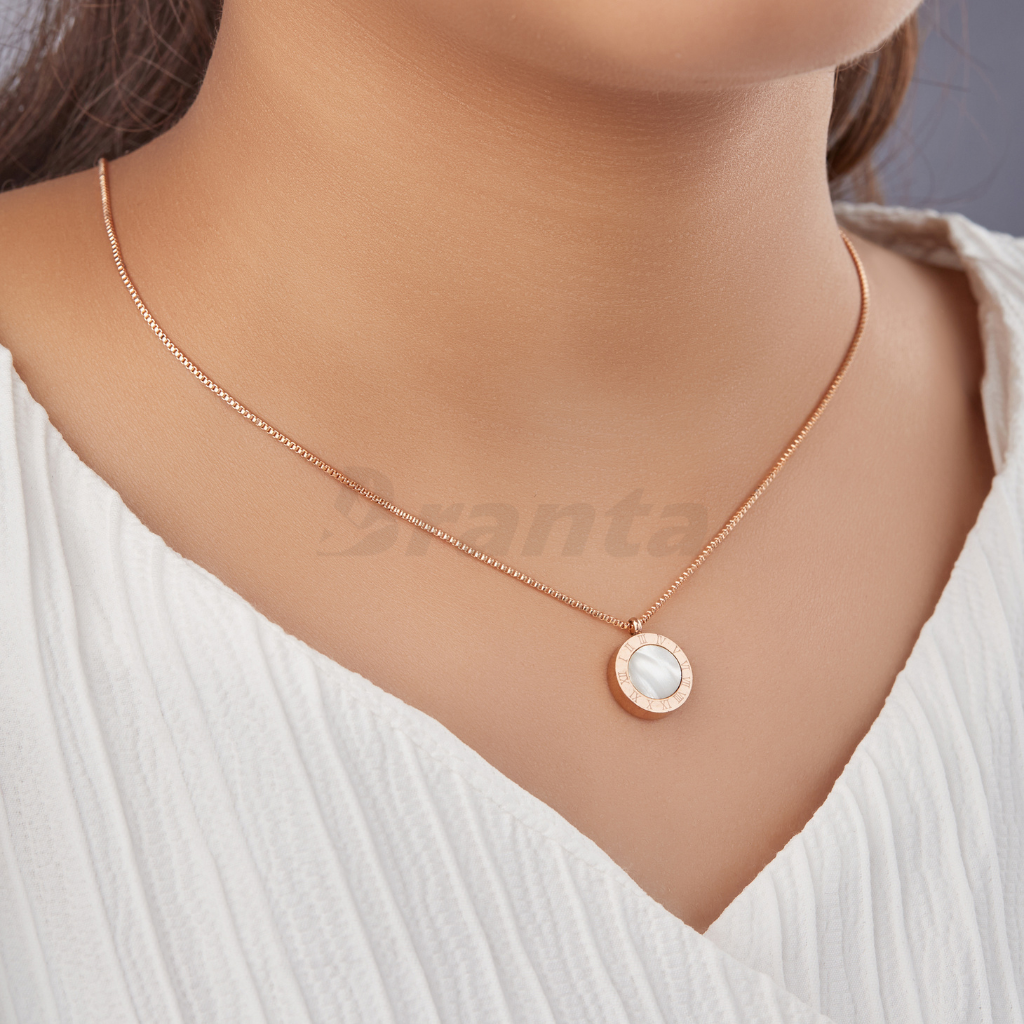Branta Roman Numeral Reversible Pendant Rose Gold Necklace For Women - view 2