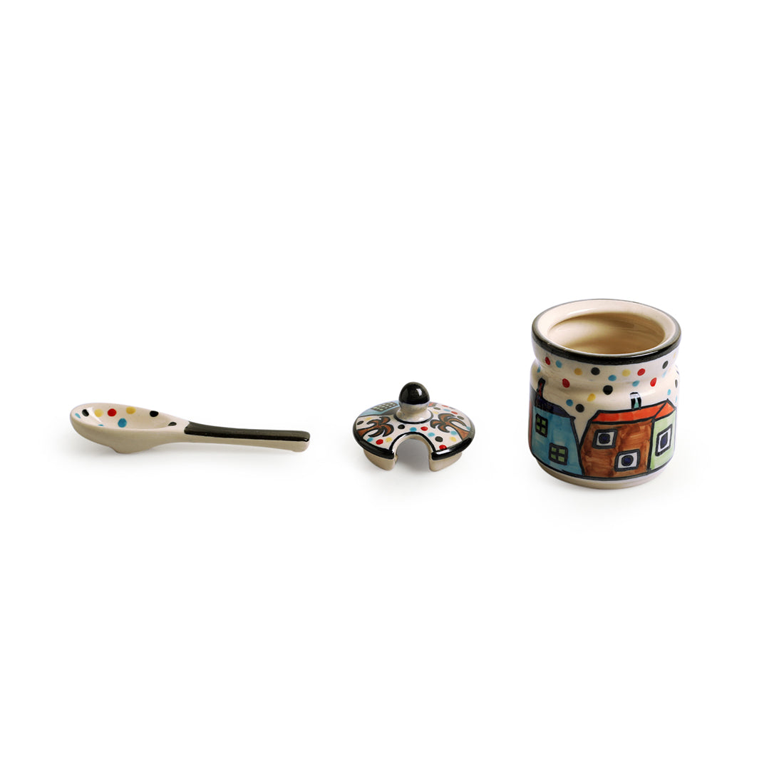 EXCLUSIVELANE 'Hut Handpainted' Ceramic Pickle & Chutney Jars With Spoons (Set Of 2) - view 4