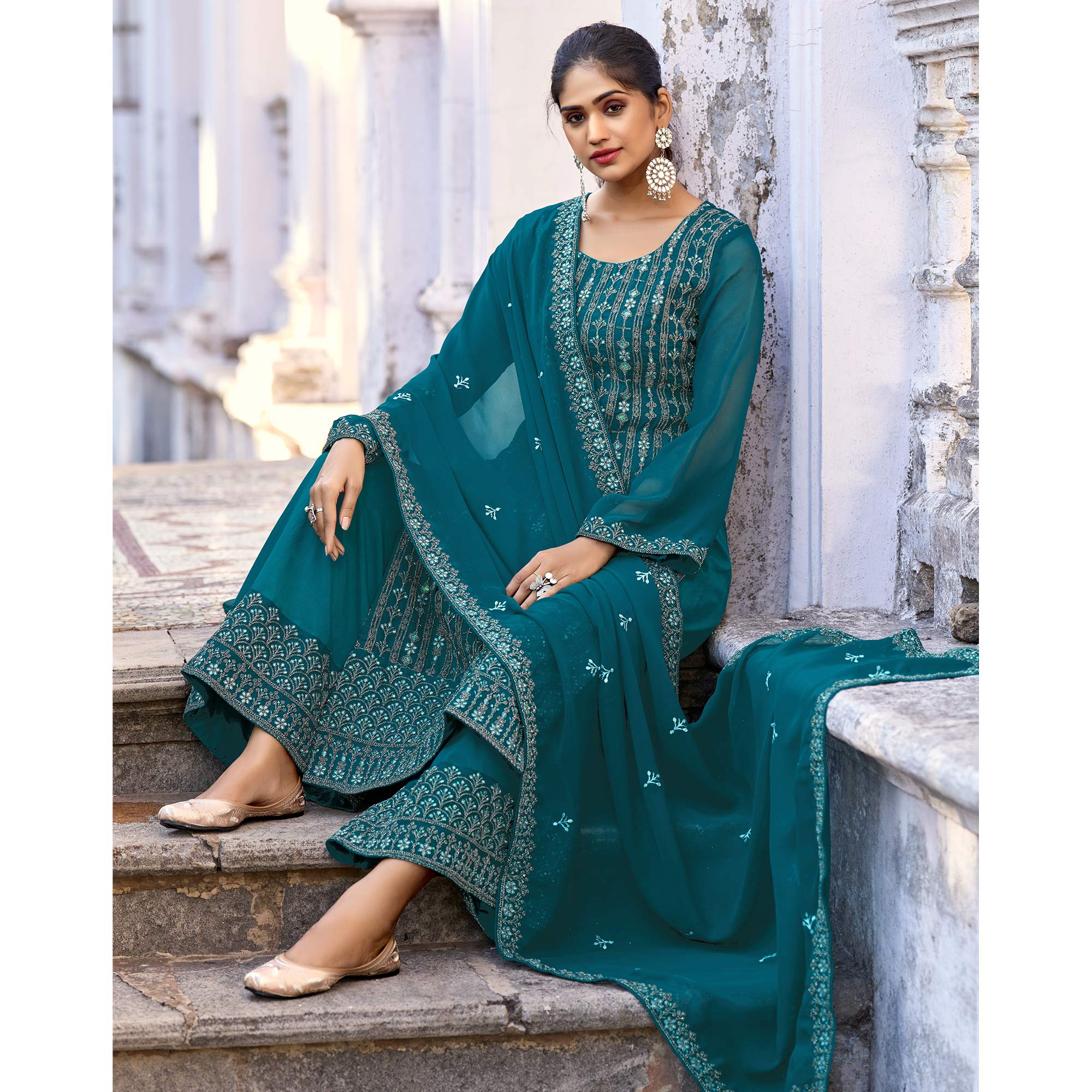 Peachmode Morpich Floral Embroidered Art Silk Suit - view 4