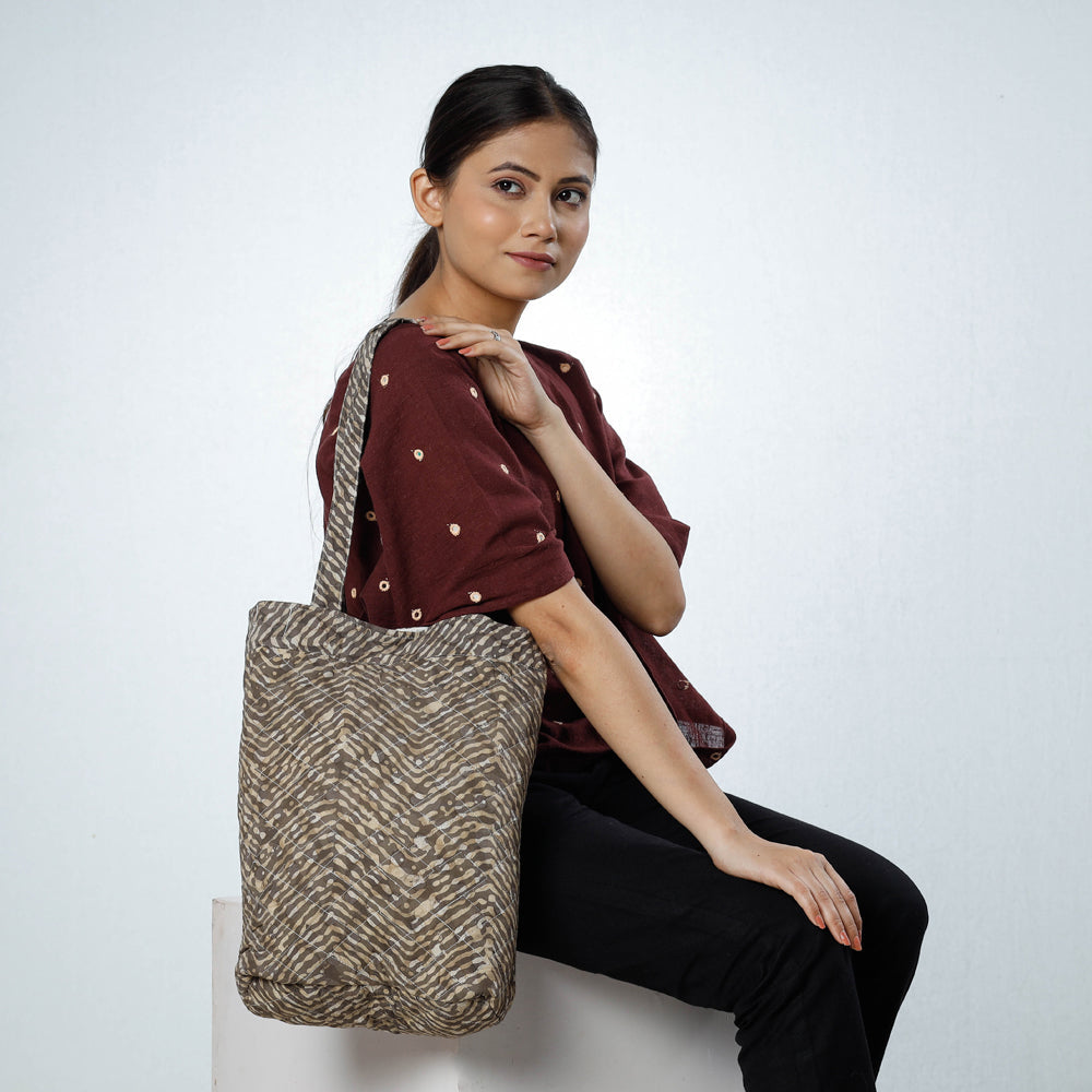 CHUTNEY CRAFT STUDIO Brown - Handcrafted Quilted Bagru Block Printed Shoulder Bag
