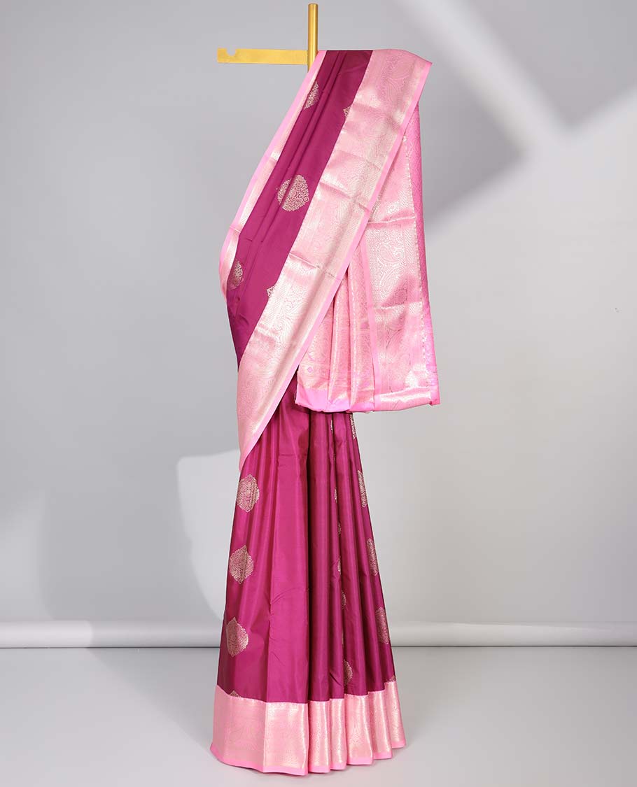 Pothys Red floral motifs gift saree with contrast paisley border & intricate zari design pallu