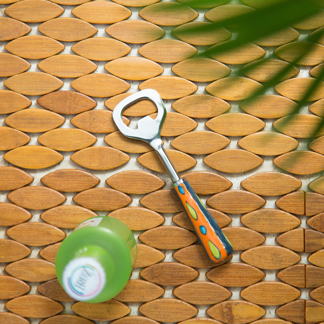 EXCLUSIVELANE 'The Mughal Aakar' Handpainted Bottle Opener In Stainless Steel & Ceramic