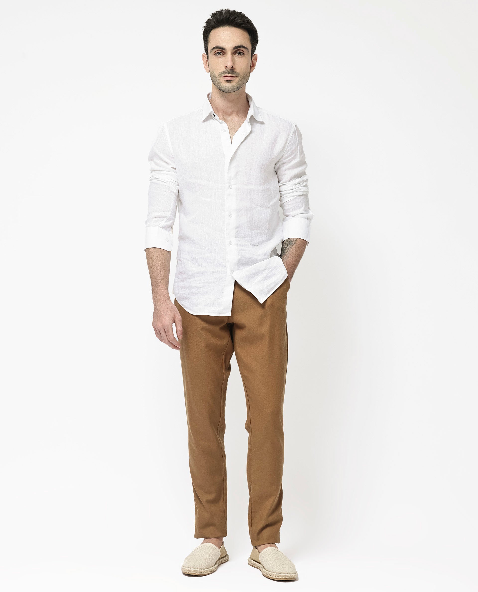 Rare Rabbit Mens Reric Pastel Brown Drawstring Closure Solid Linen Trouser - view 2