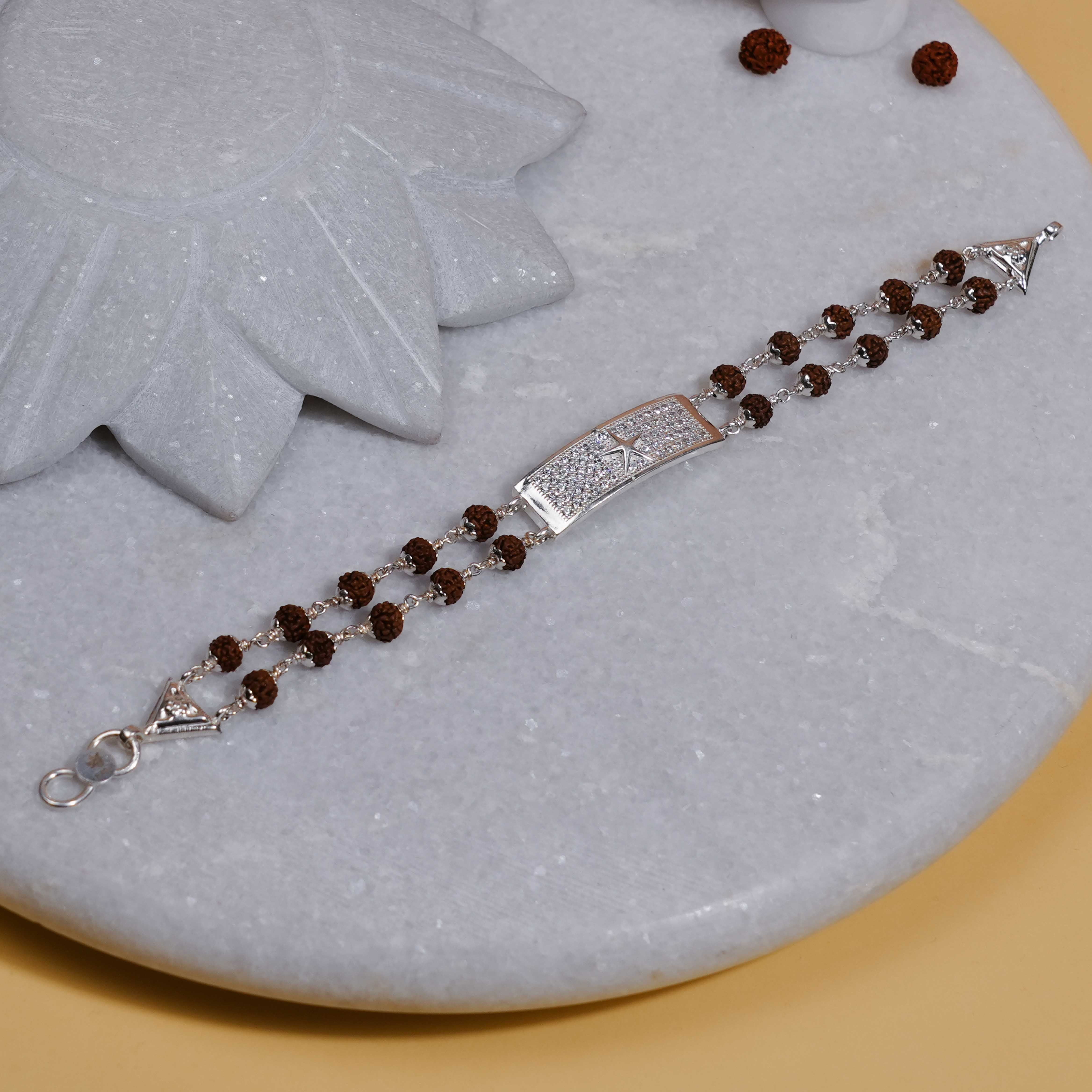 Prinjal Jewellers Rudraksha Silver Star Symbol double line Bracelet - view 2