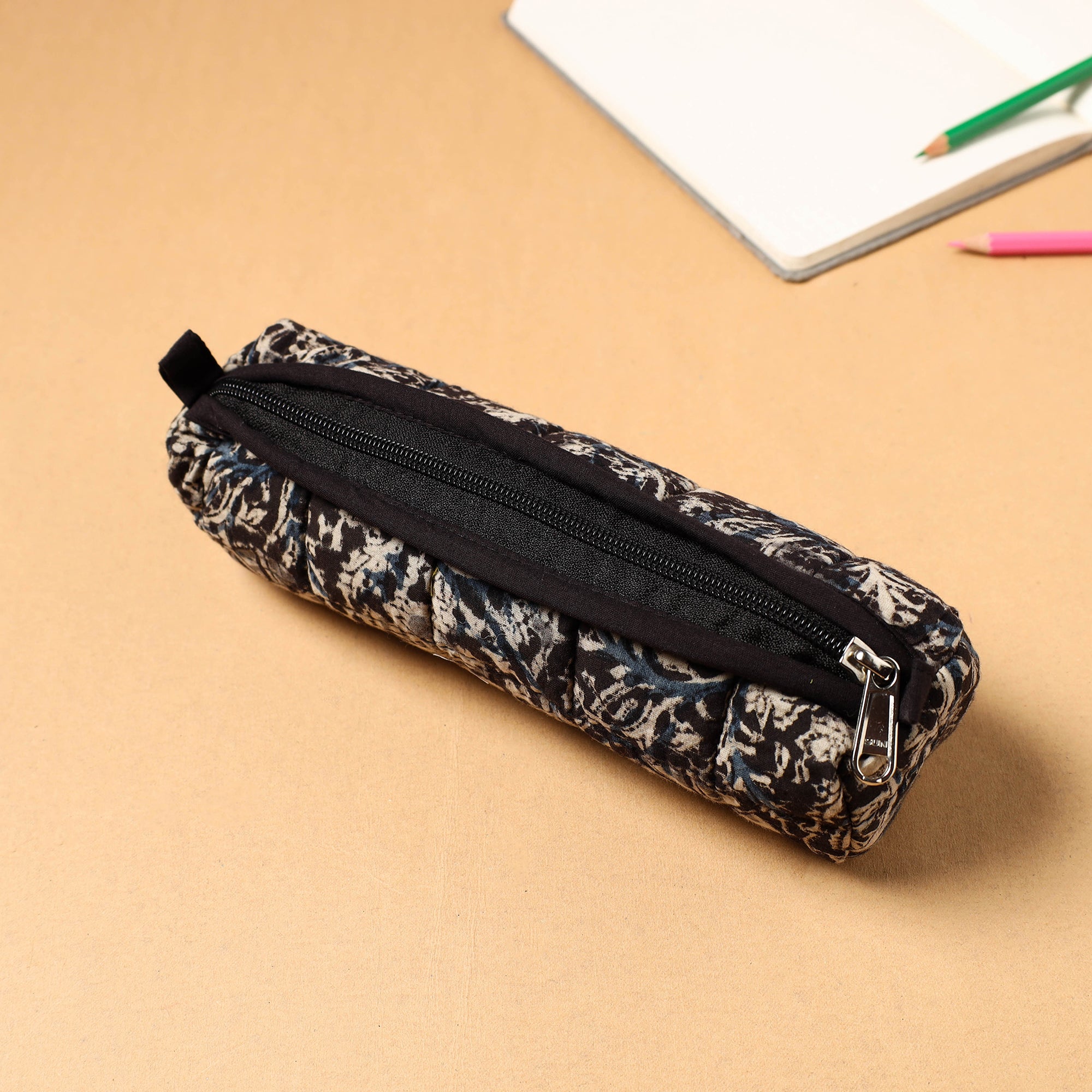 NOORI BAZAR Black - Handcrafted Quilted Cotton Pencil Pouch 03