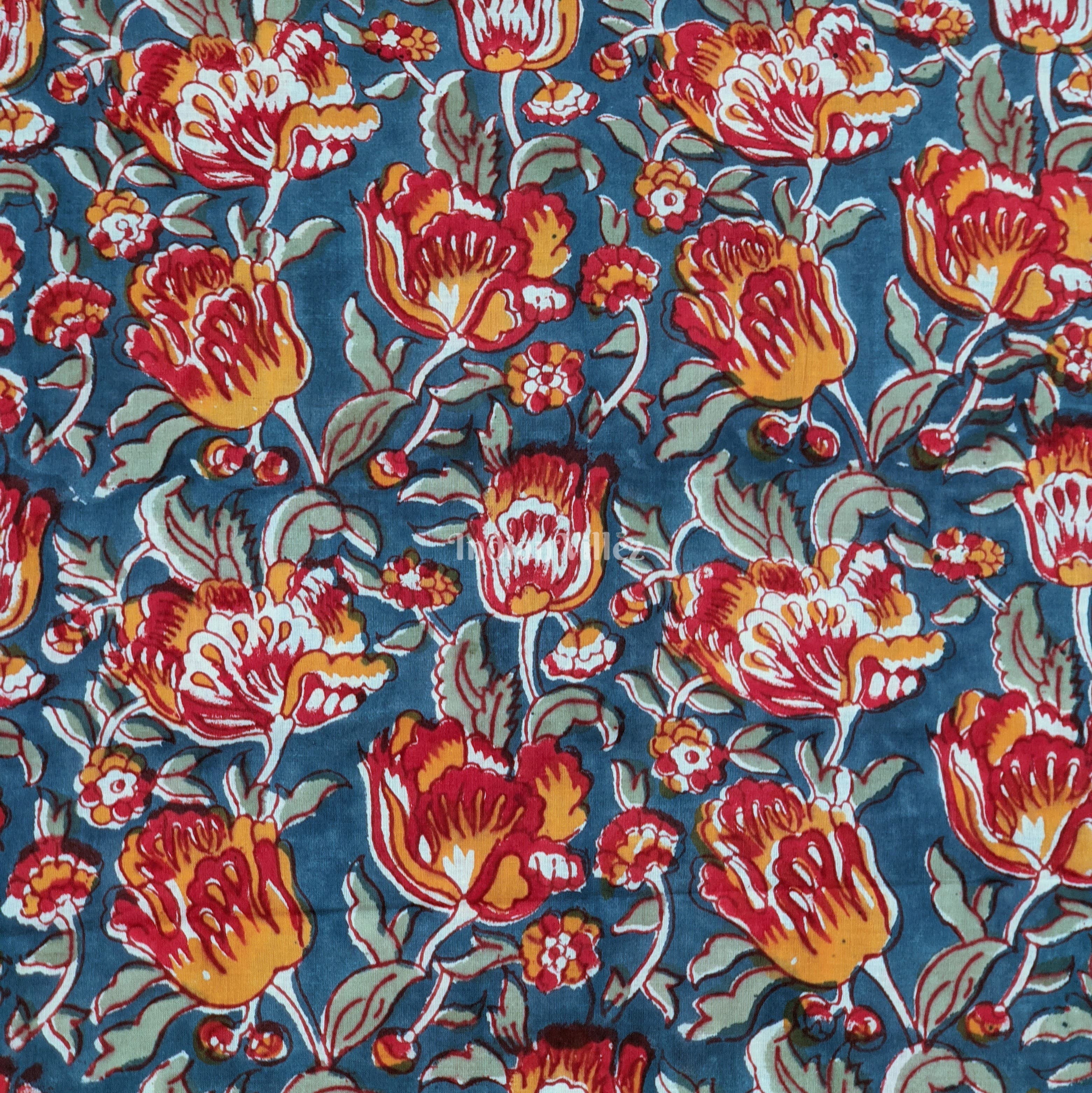 IndianVillèz Multicolored Floral Hand Block Printed Cotton Fabric - view 2