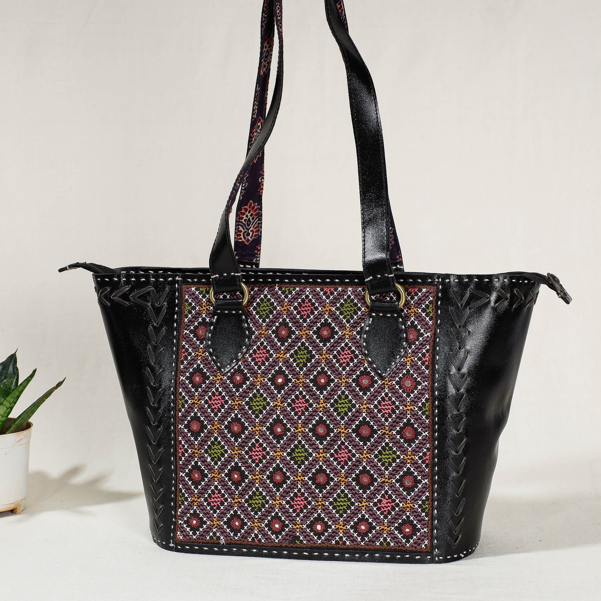 ANCHAL BIJLANI PATHUBHAI Black - Handcrafted Kutch Jat Embroidery Leather Shoulder Bag