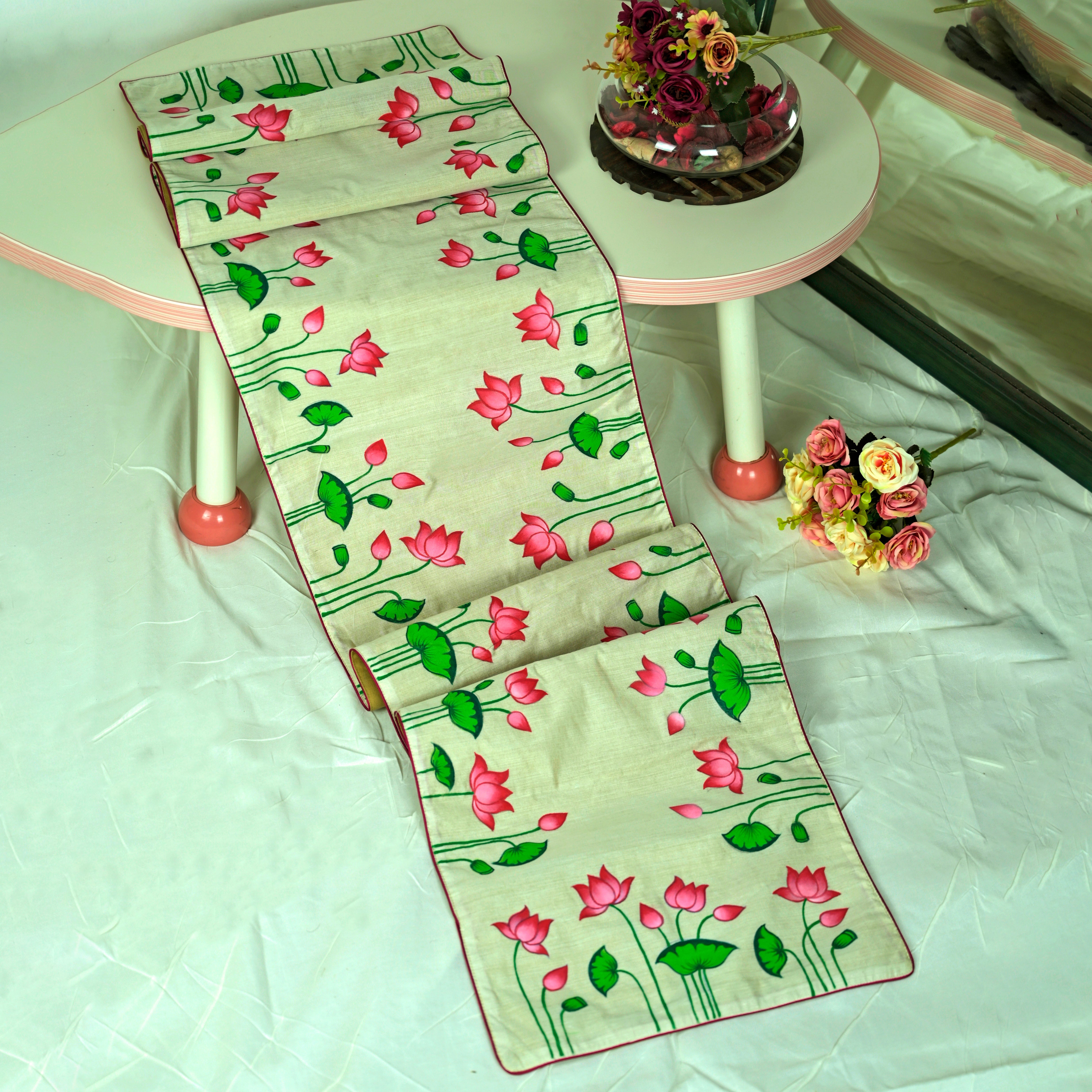 DIORAMA DESIGNS Madhubani Handpainted Chanderi Table Runner & Table Mats Set - view 2