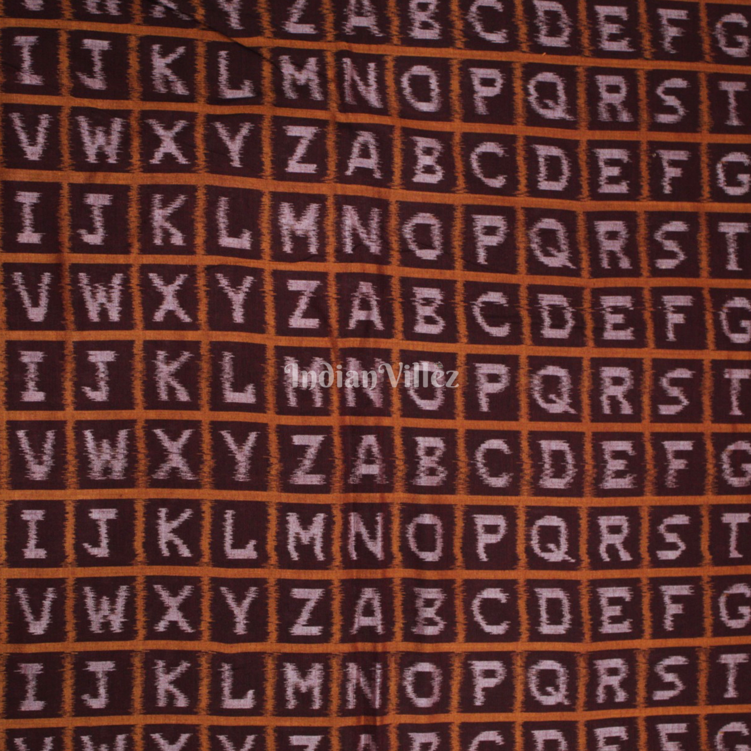 IndianVillèz Coffee brown With White English Alphabet Design Sambalpuri Ikat Cotton Fabric - view 2