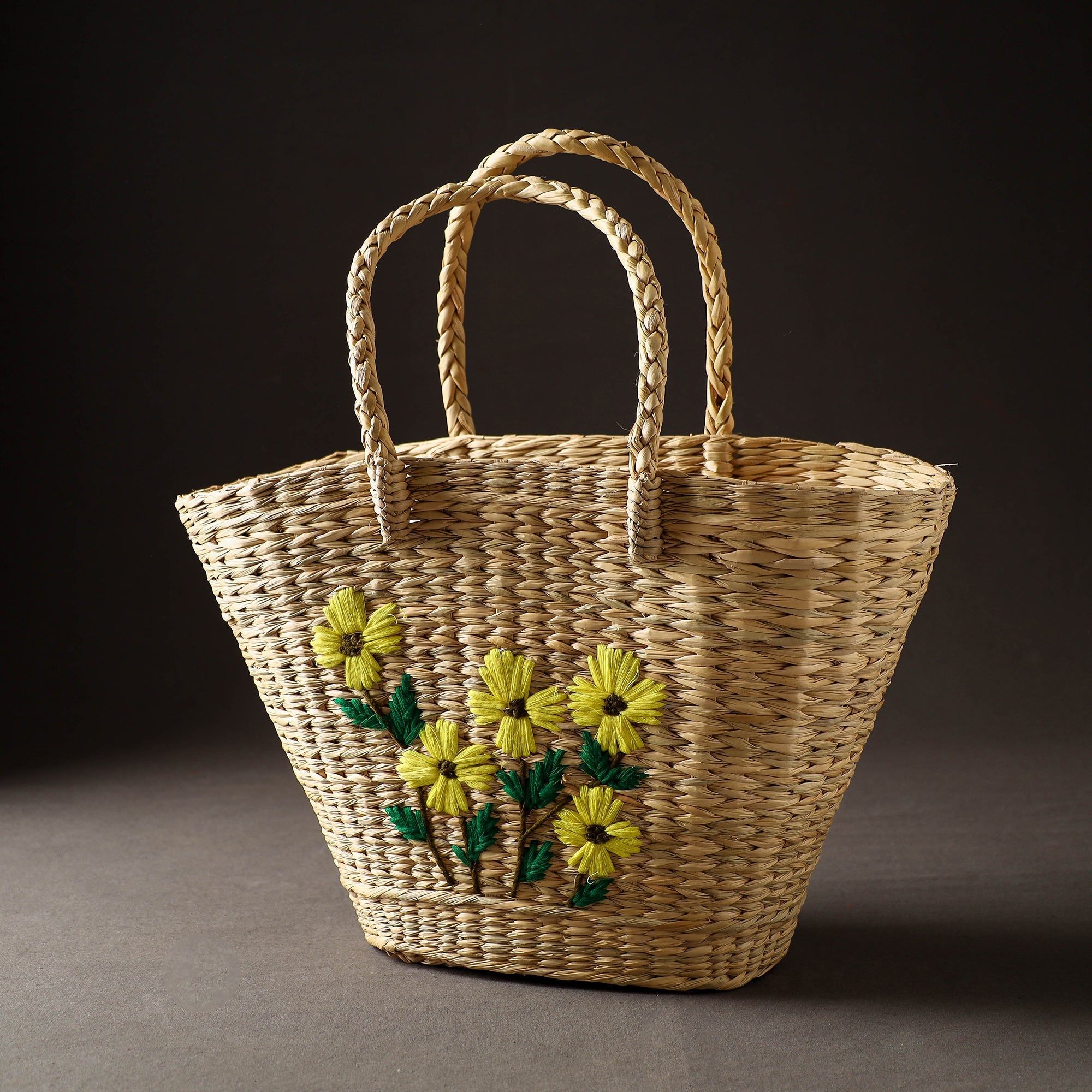 ITOKRI CRAFTS INITIATIVE Beige - Handcrafted Natural Water Reed Embroidered Shopping Bag - view 2
